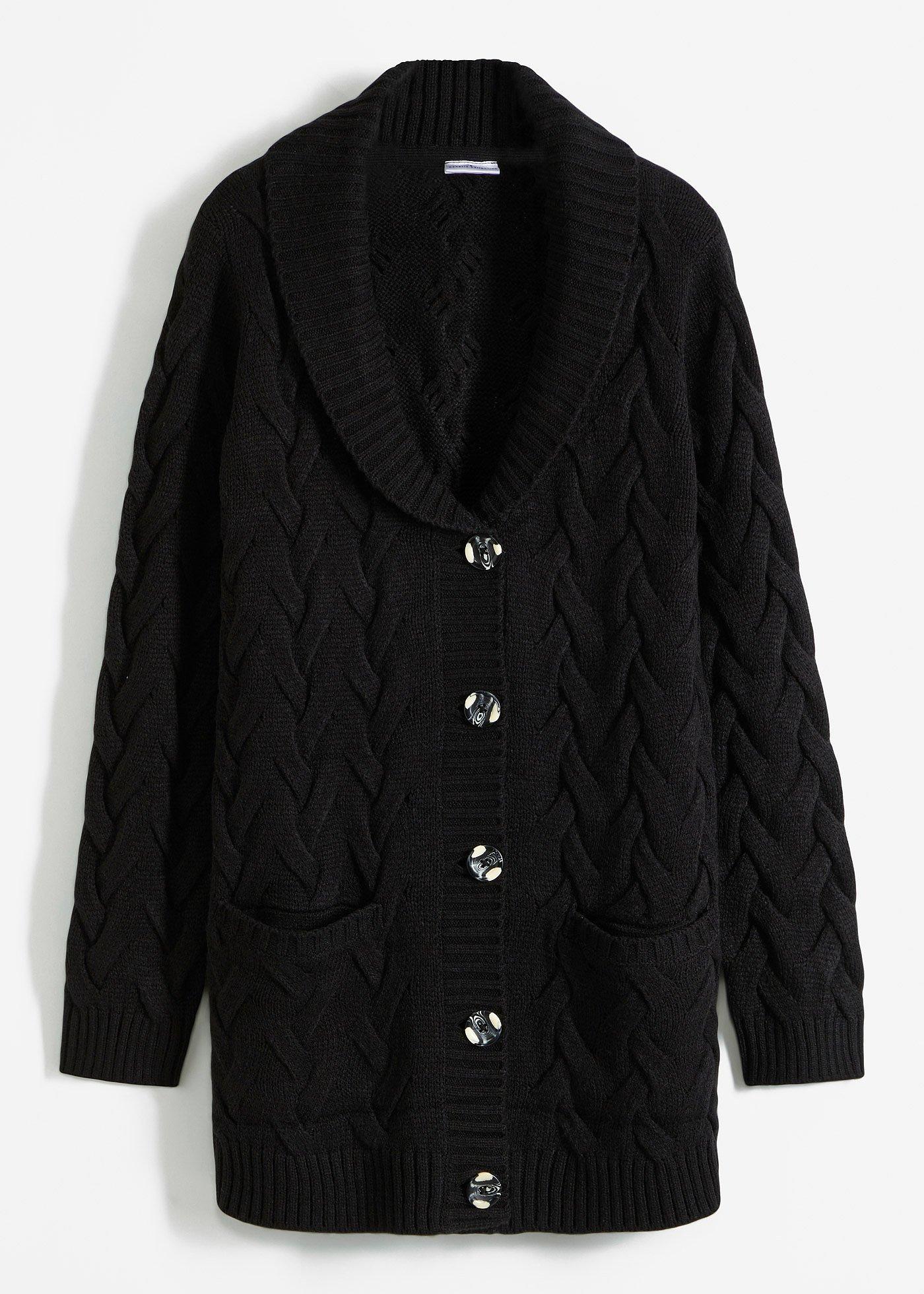 Cardigan con collo a scialle e lavorazione a trecce