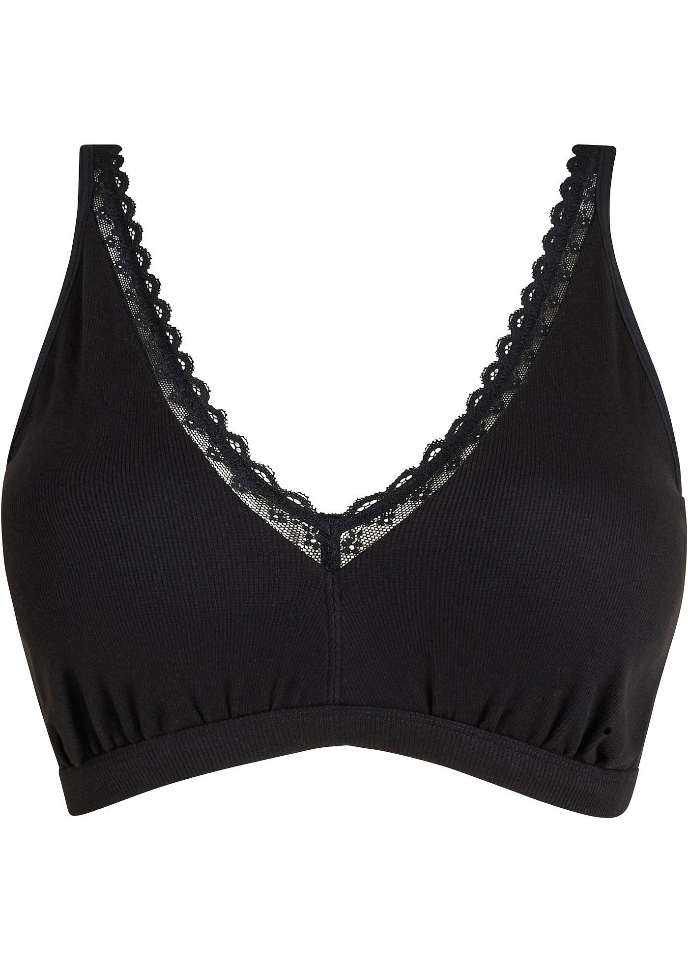 Bralette a costine con cotone biologico e pizzo
