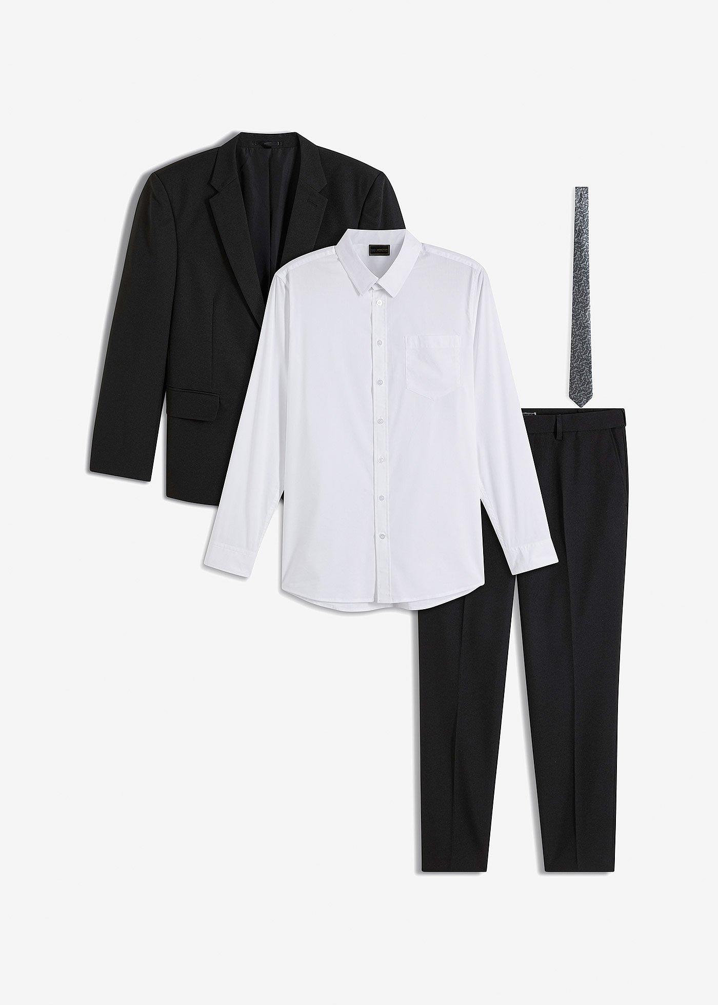 Completo slim fit (4 pezzi) giacca, pantaloni, camicia, cravatta