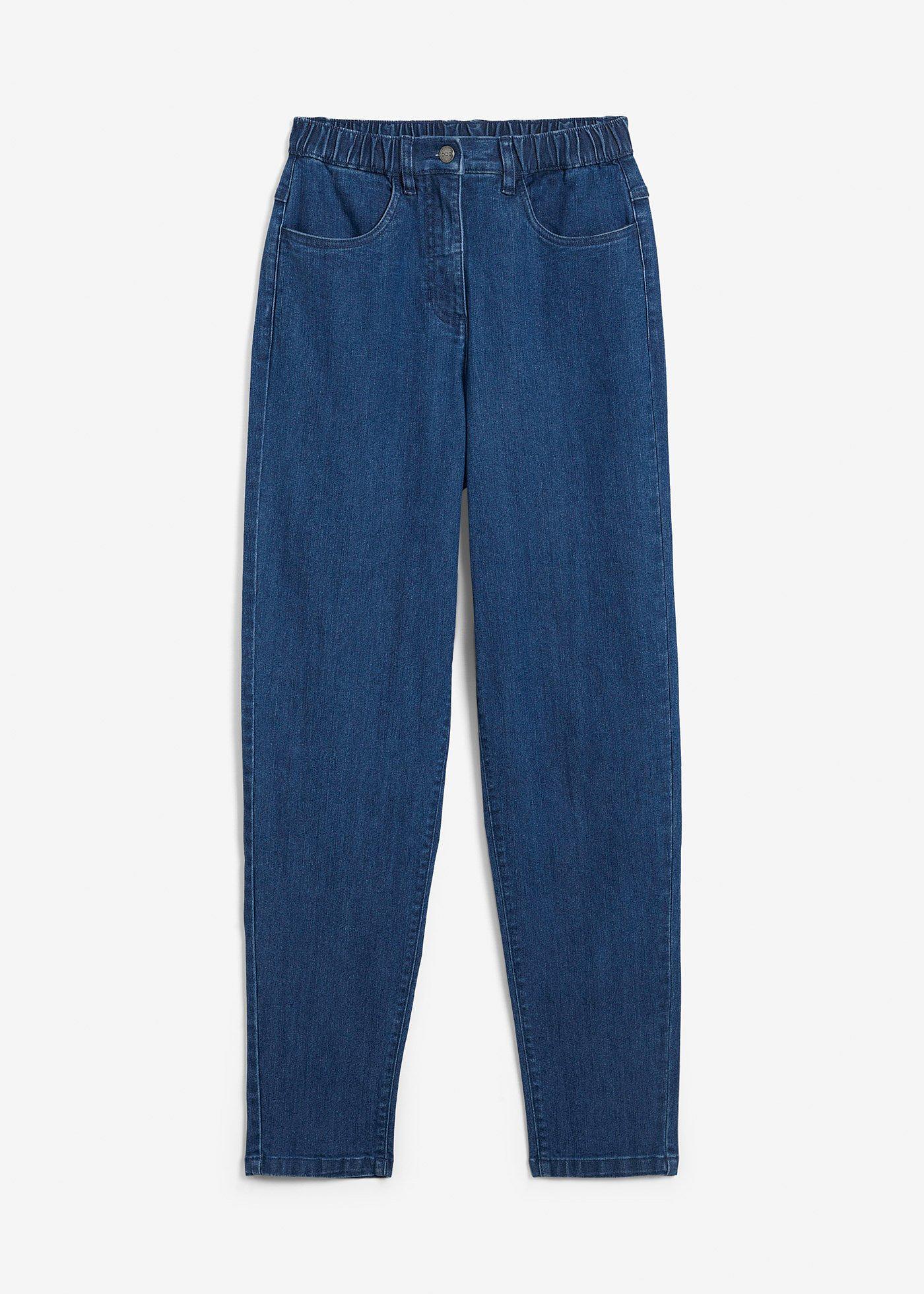 Mom jeans elasticizzati, vita alta