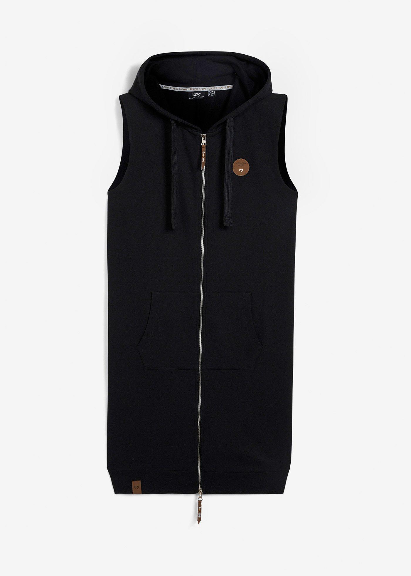 Gilet lungo con cappuccio in felpa di misto cotone