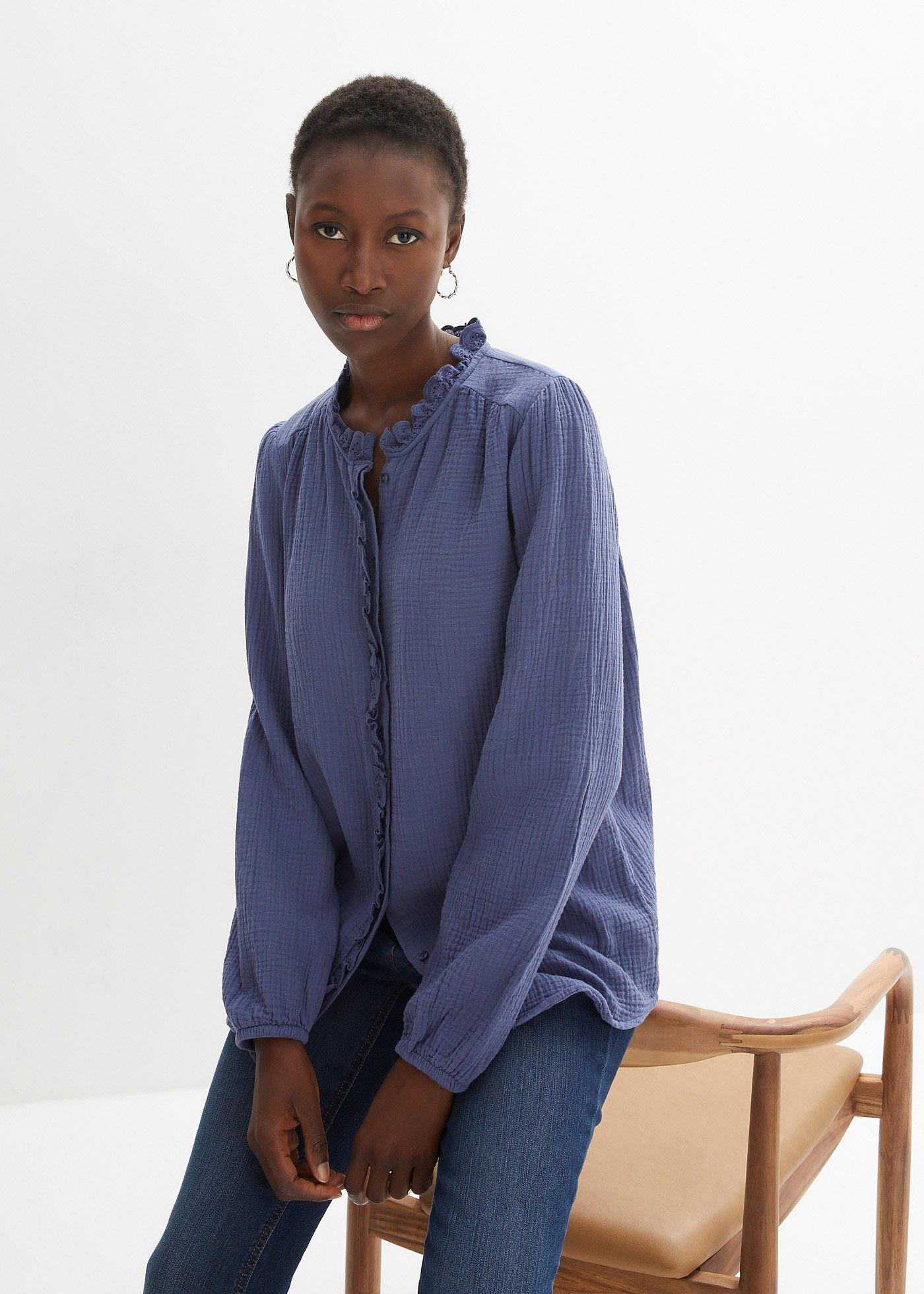 Camicetta Donna In Mussola - Cotone E Lino, Maniche Corte, Tunica Oversize, Girocollo