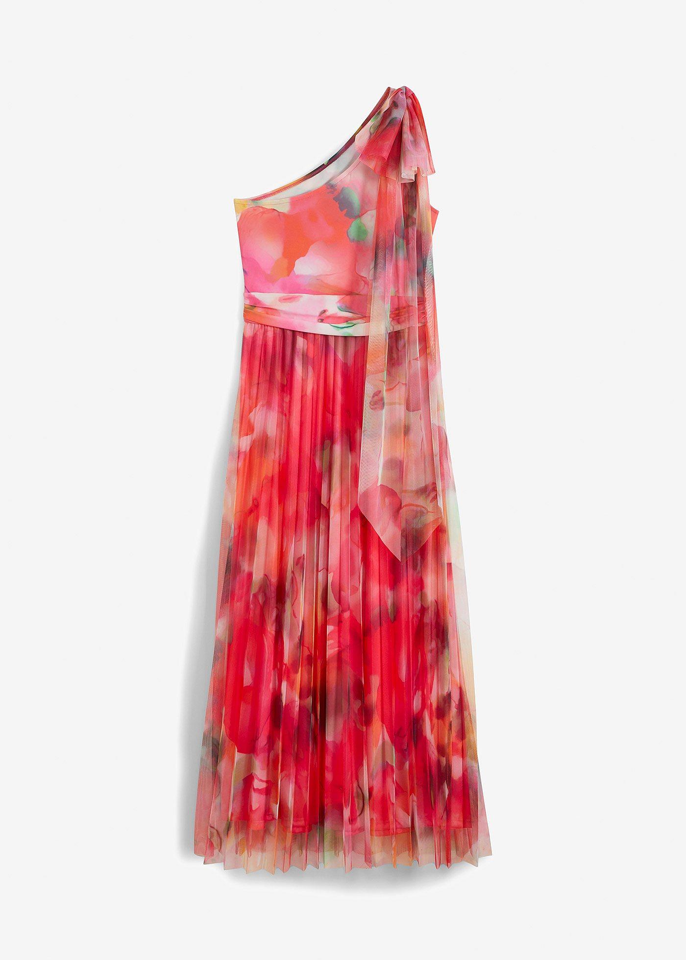Abito monospalla con gonna in tulle plissettato