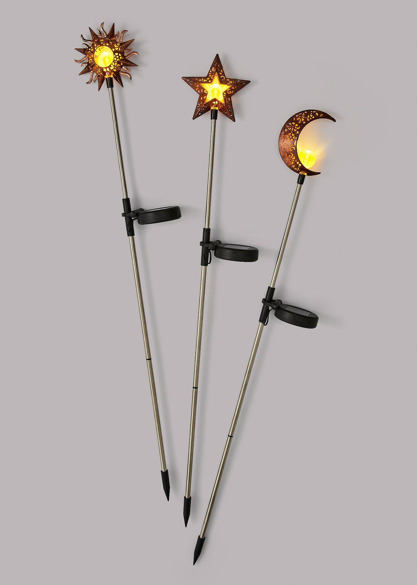 Decorazione solare da giardino sole, luna, stella (set 3 pezzi)