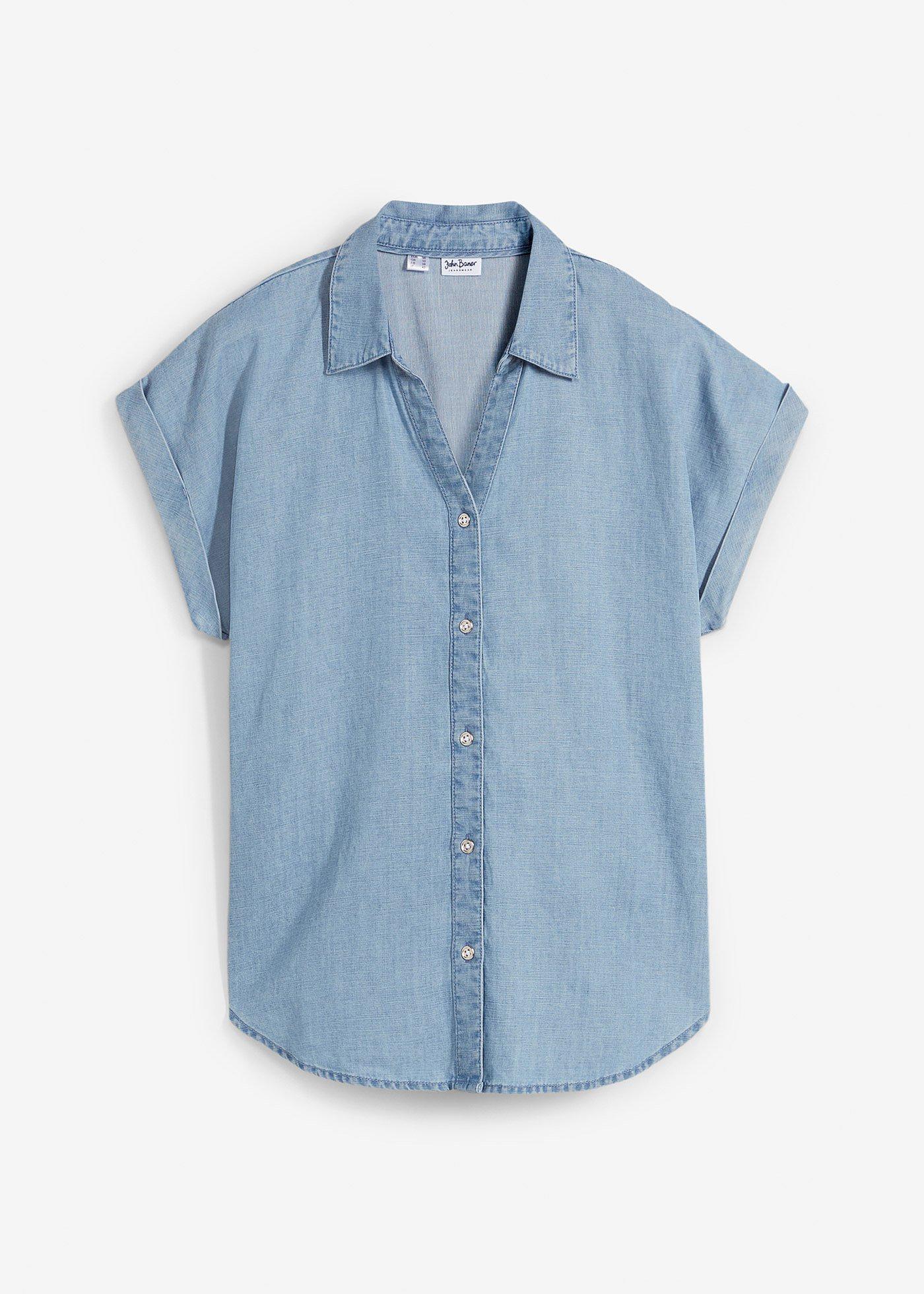 Camicetta di jeans a maniche corte con lino