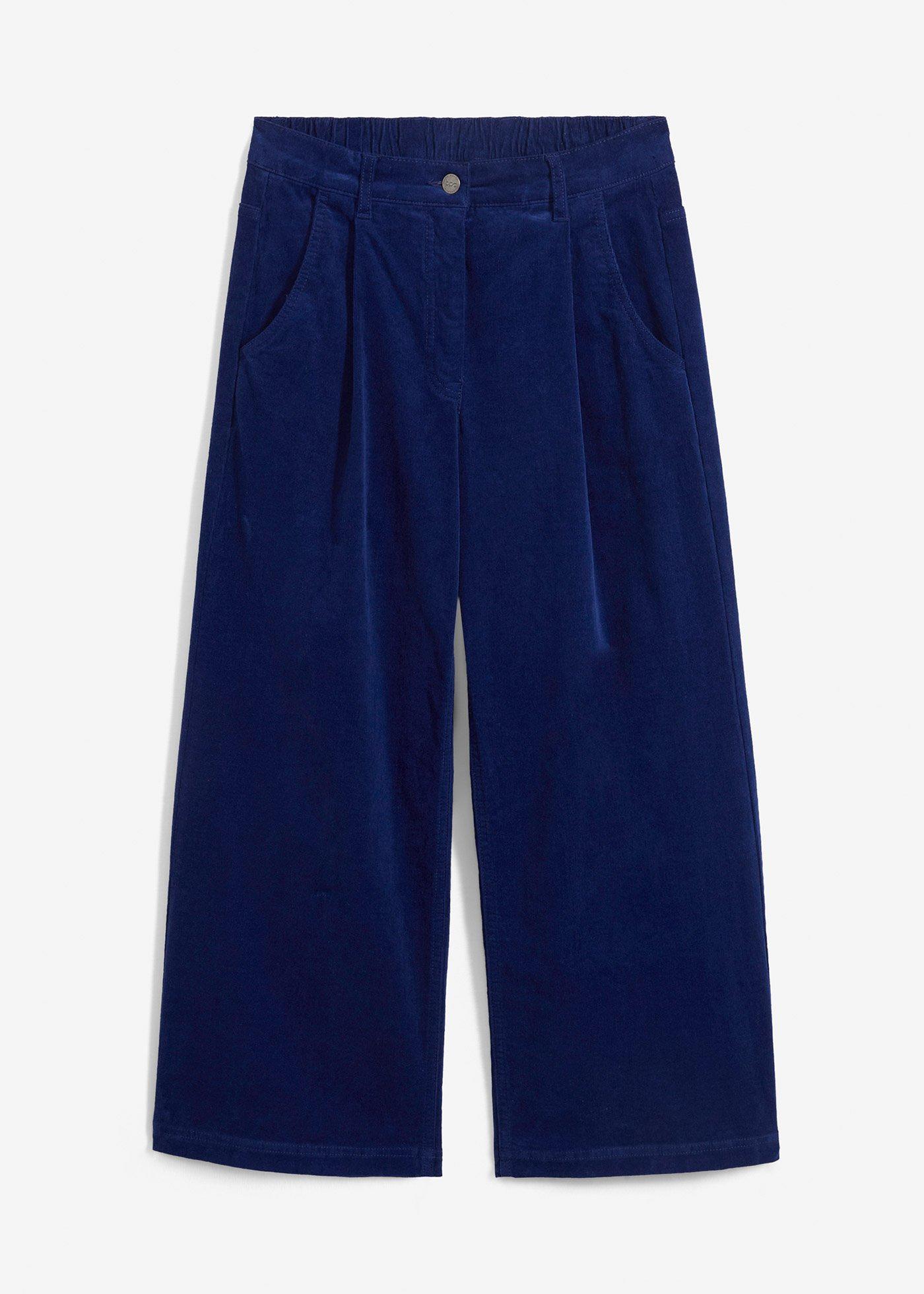 Pantaloni culotte cropped di velluto elasticizzato con cinta comoda, vita alta