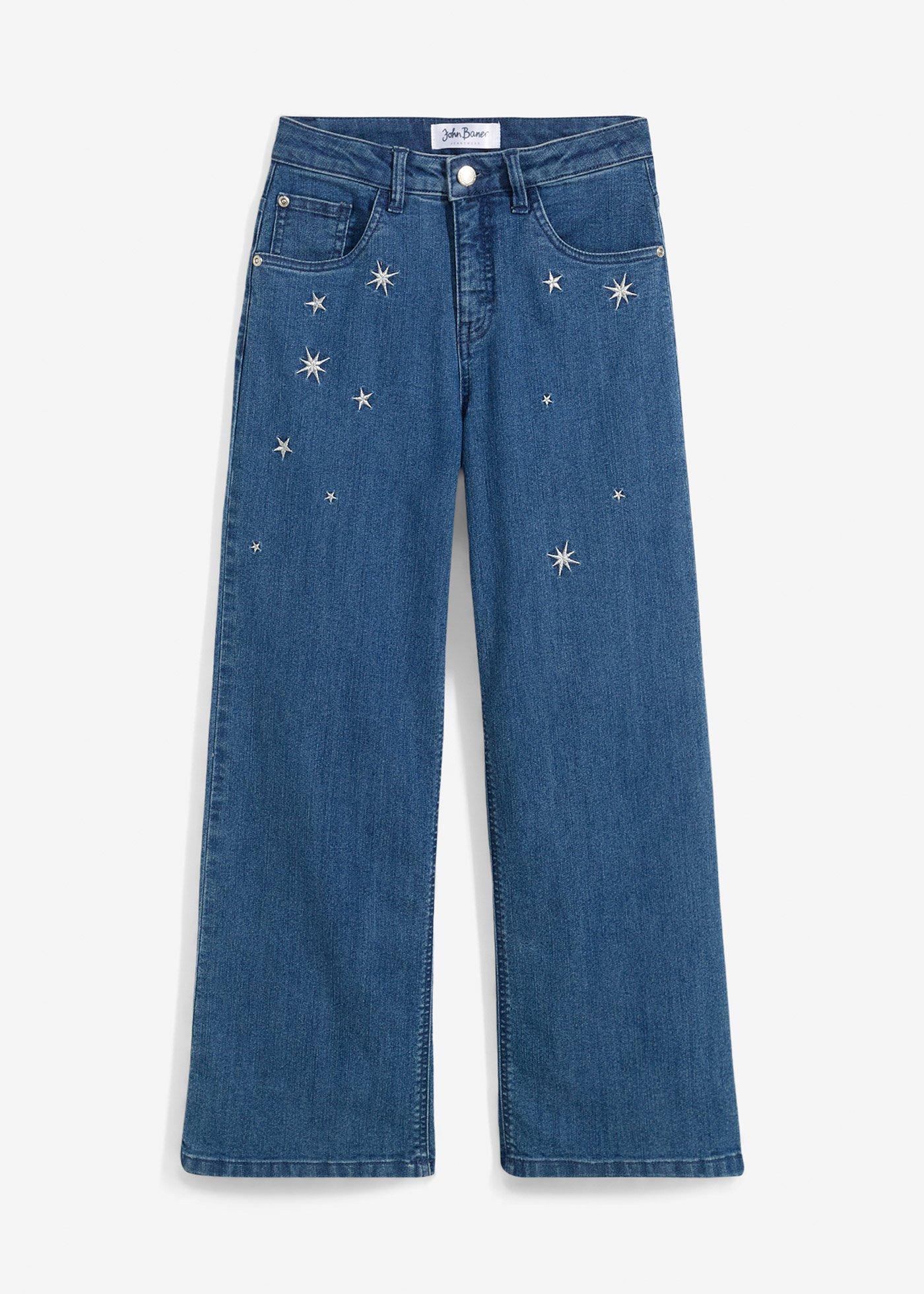 Jeans con ricami, wide leg