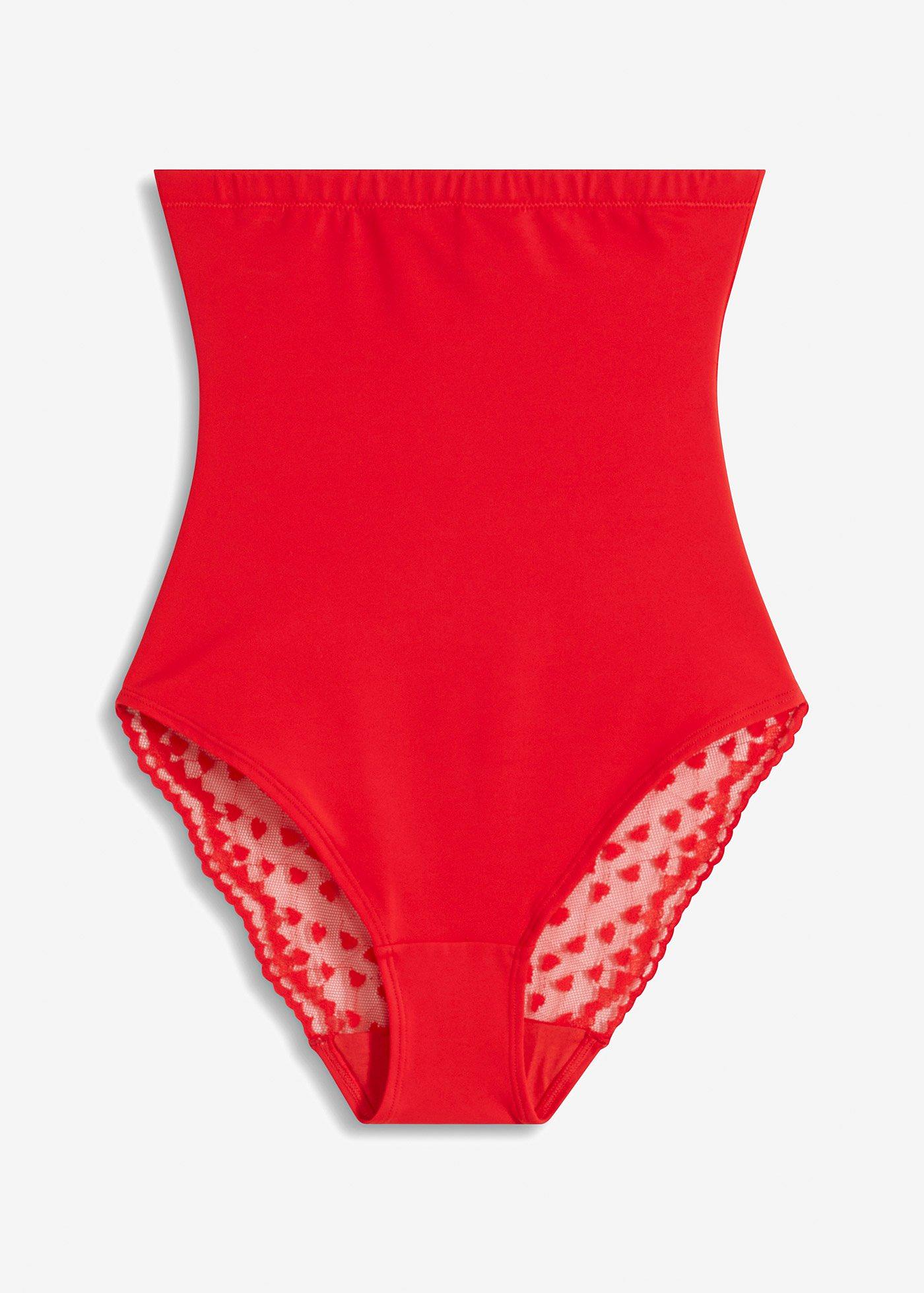 Panty a vita alta con pizzo a cuoricini ed effetto modellante forte