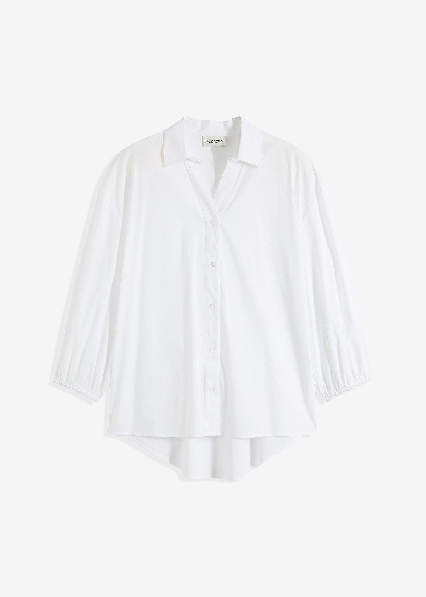 Blusa con fondo asimmetrico e maniche a palloncino