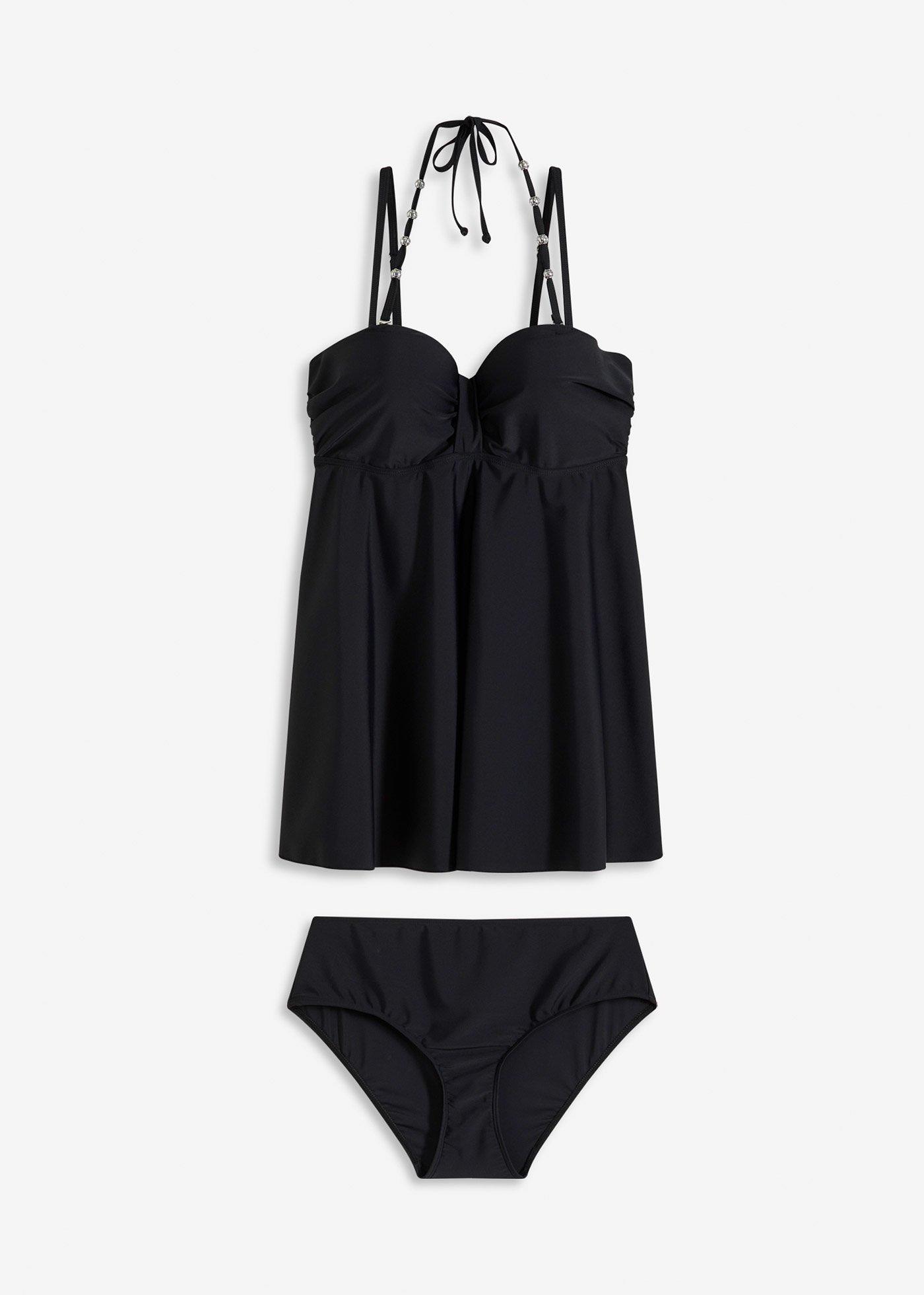 Tankini lungo con spalline decorate (set 2 pezzi)