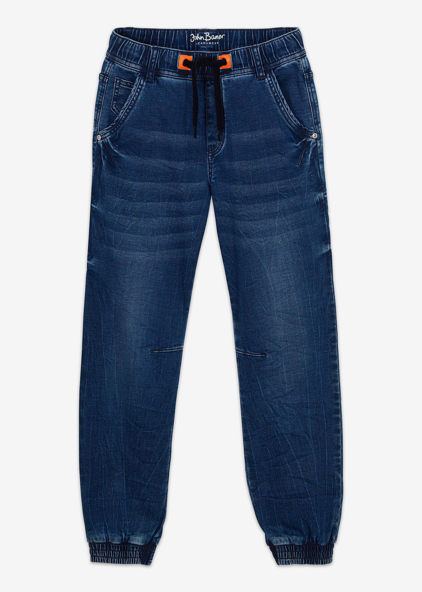 Jeans tapered in denim felpato con elastico in vita, regular fit