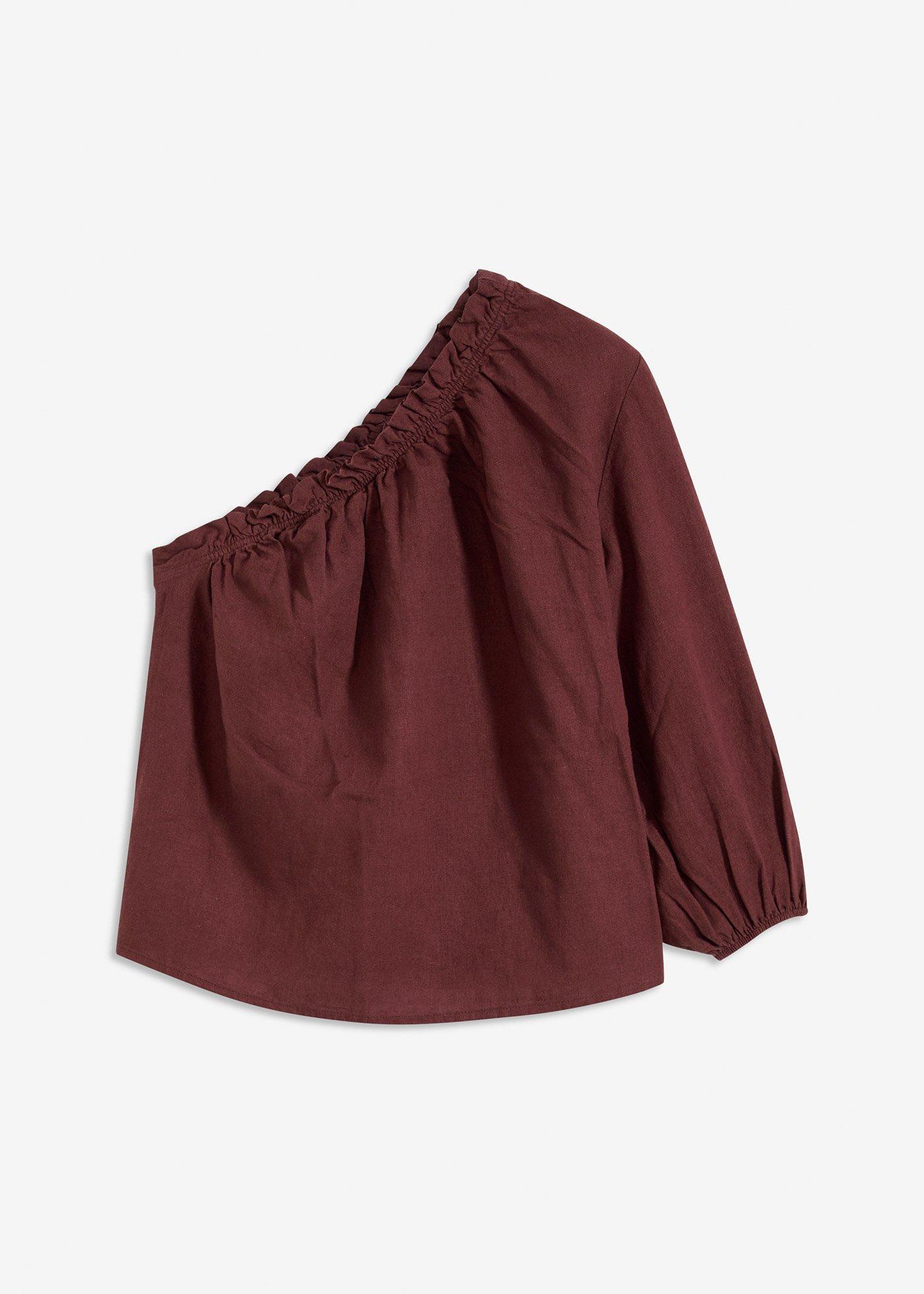 Blusa monospalla in misto lino