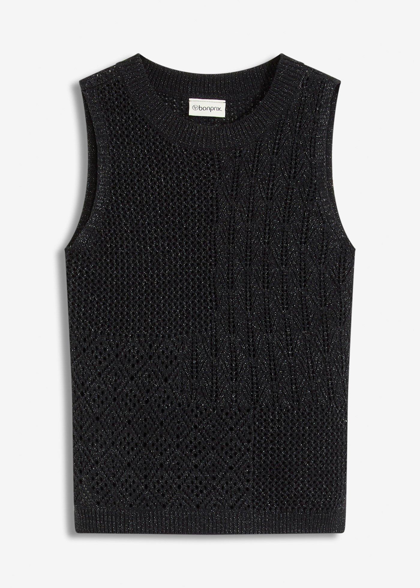Top in maglia traforata con fili metallizzati