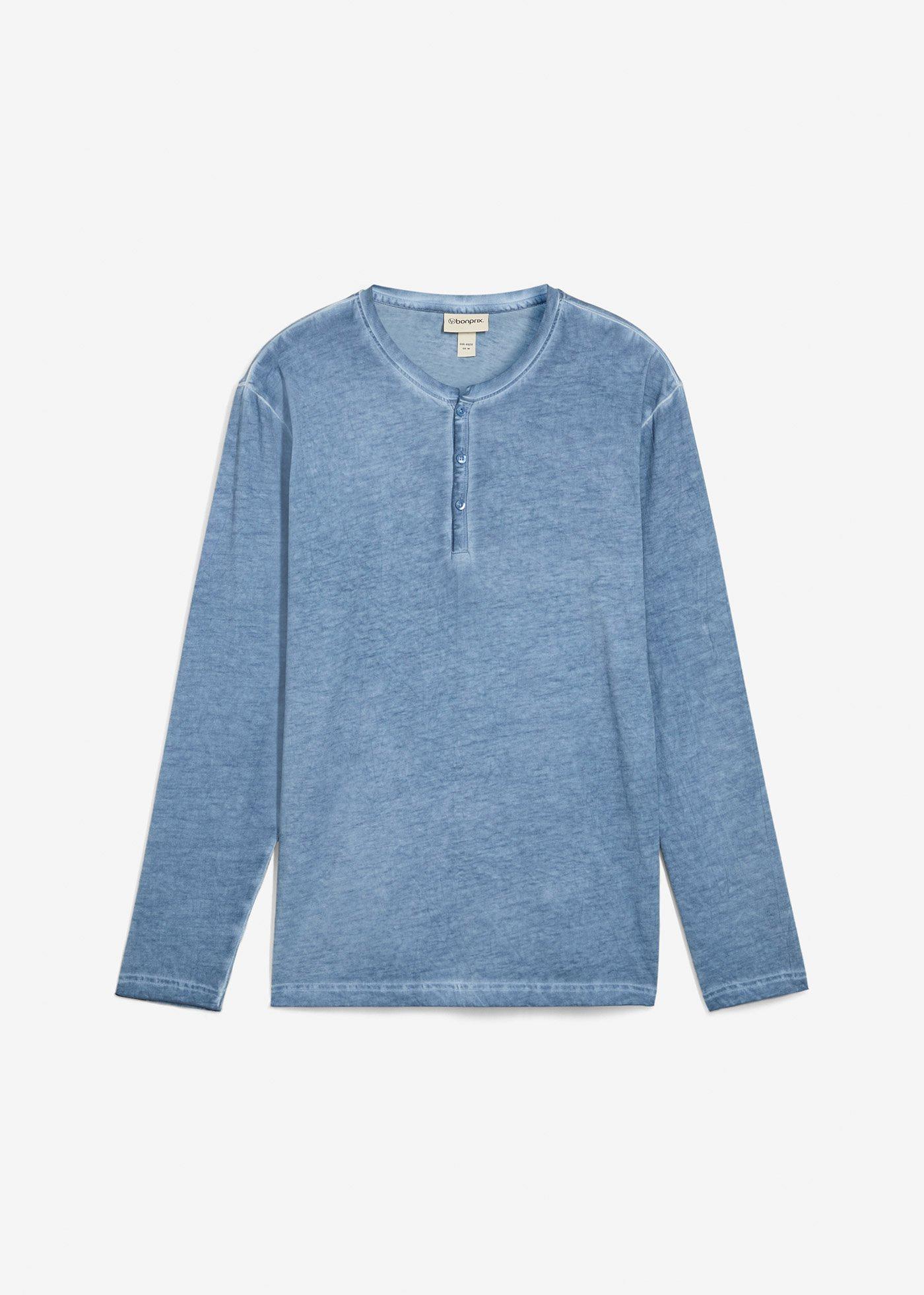 Maglia serafino a maniche lunghe in look lavato in puro cotone biologico