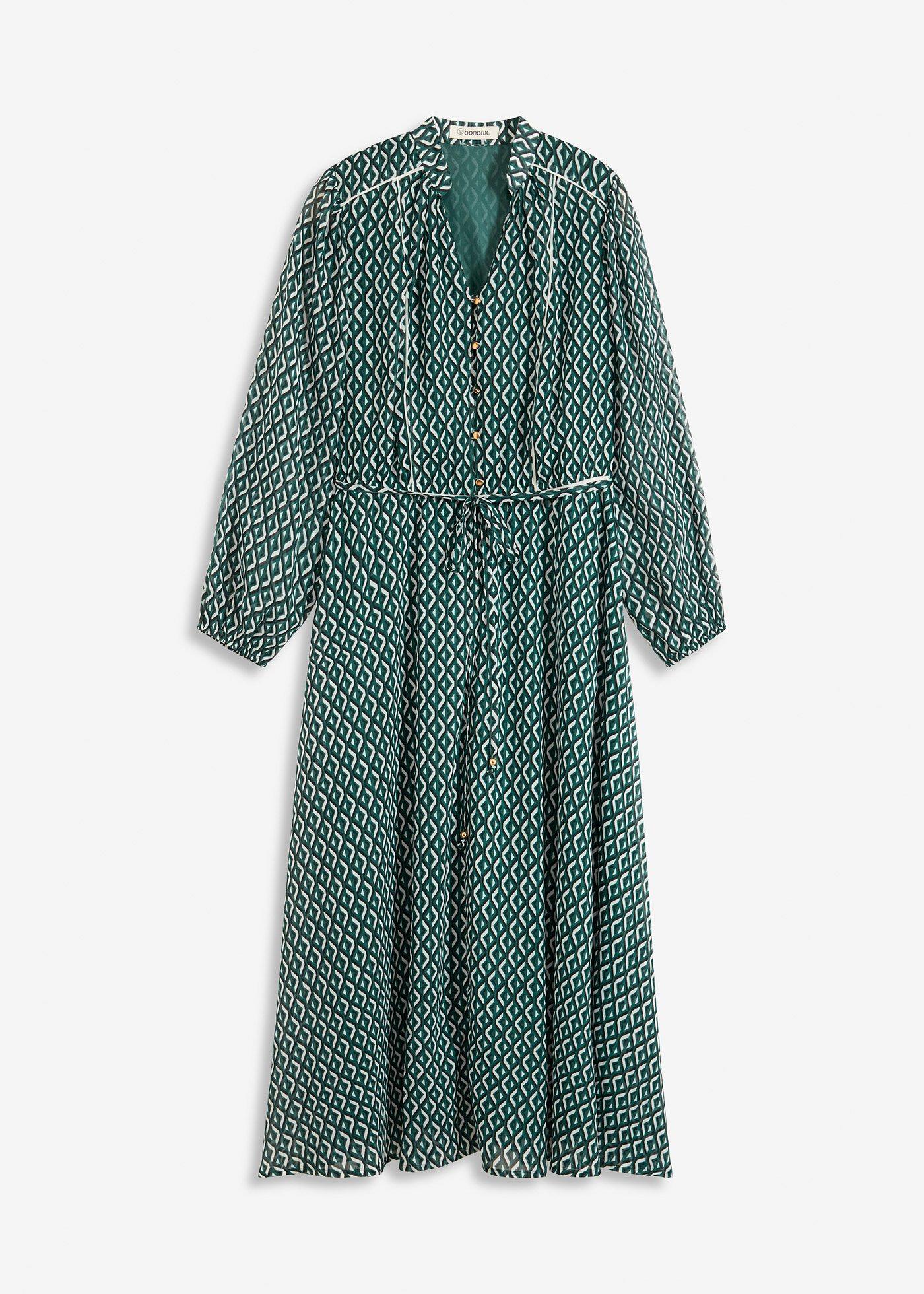 Abito di chiffon con rifiniture a contrasto