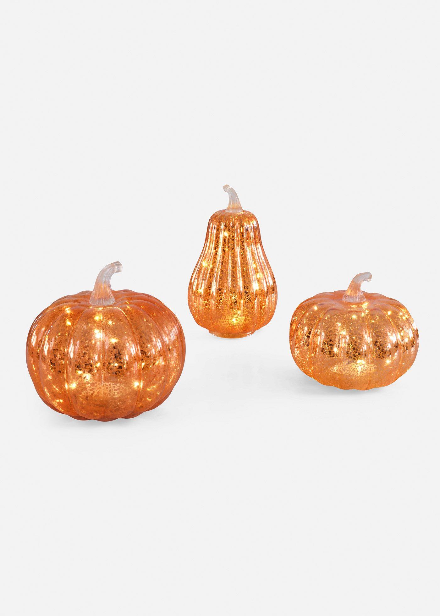 Zucche decorative con LED (set 3 pezzi)