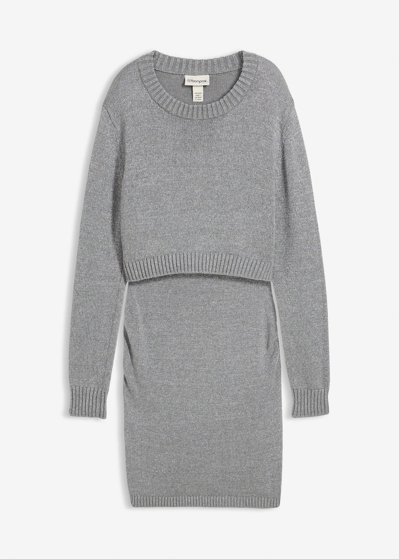 Completo prémaman a due pezzi: maglione e gonna in cotone con filato lucido