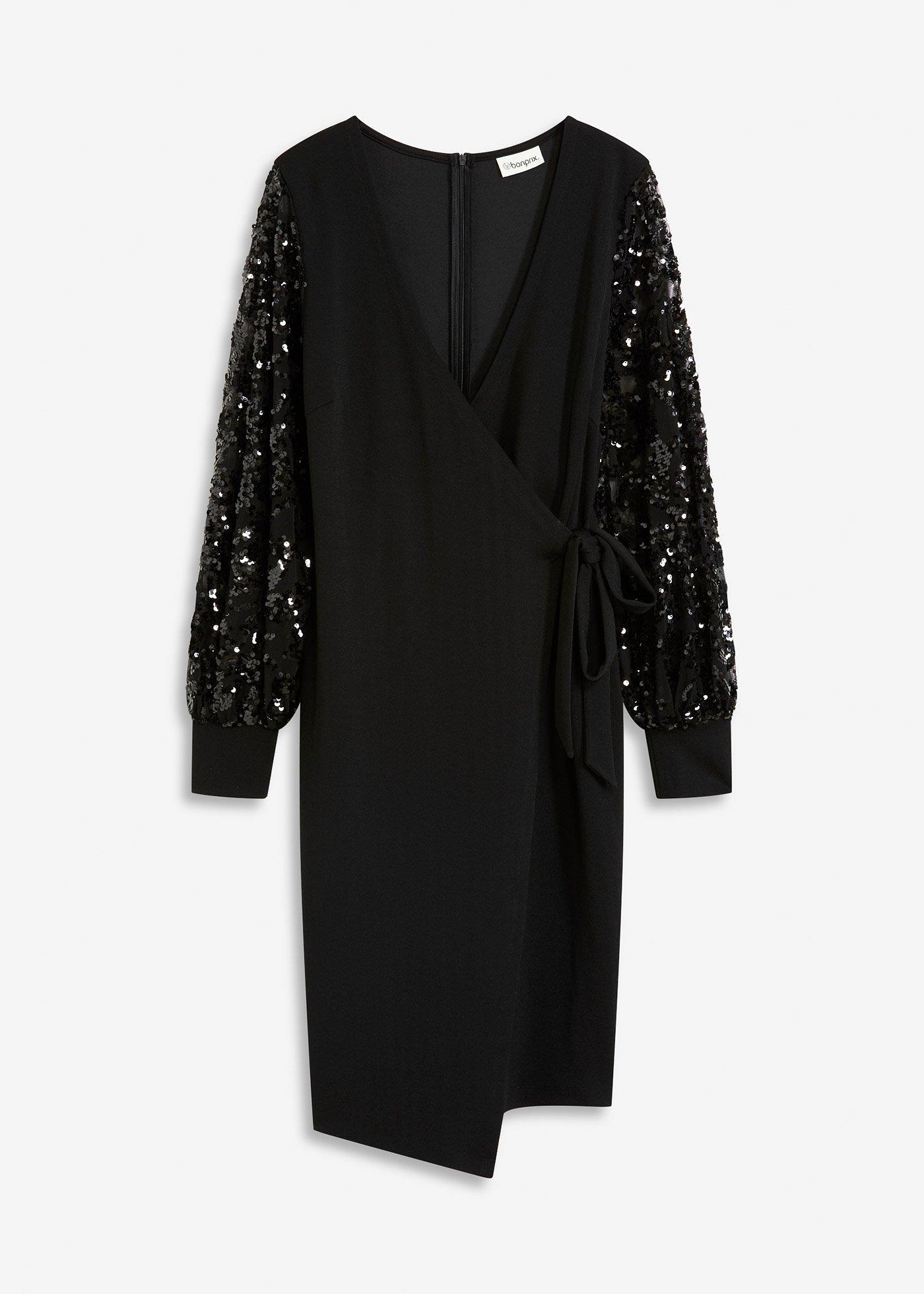 Abito midi con paillettes alle maniche
