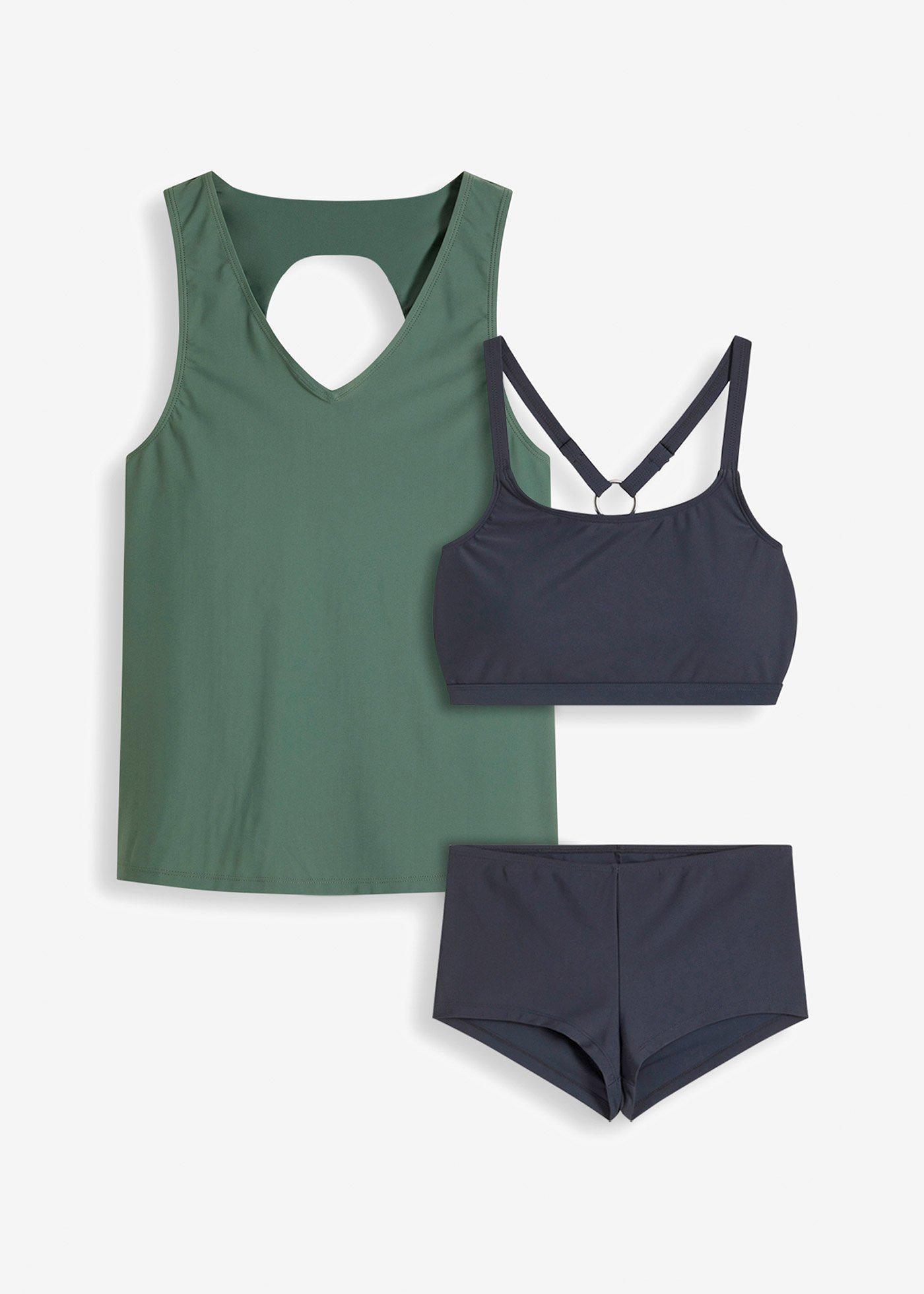 Tankini con reggiseno a fascia (set 3 pezzi)