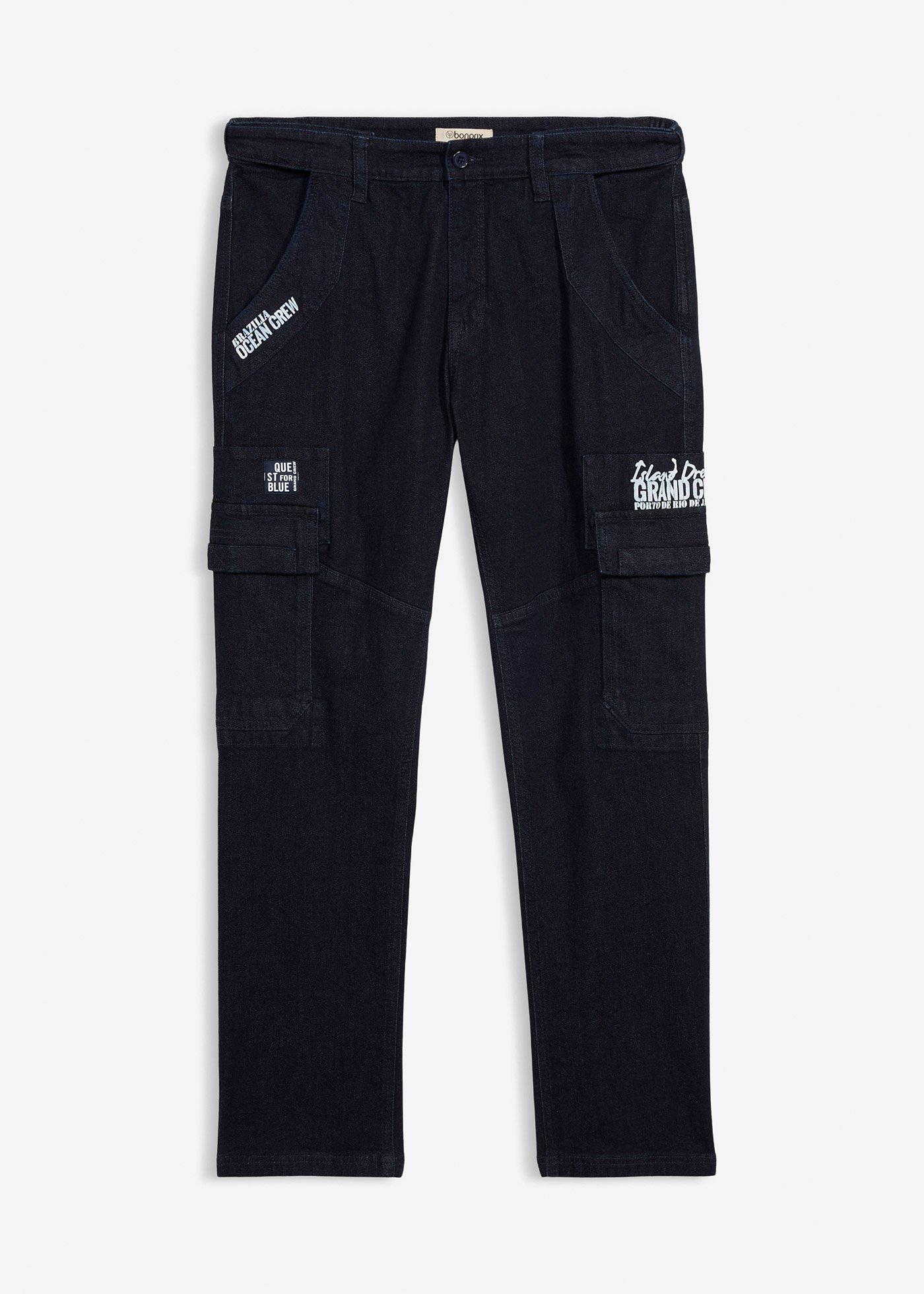 Jeans cargo elasticizzati con cinta comoda relaxed fit, straight