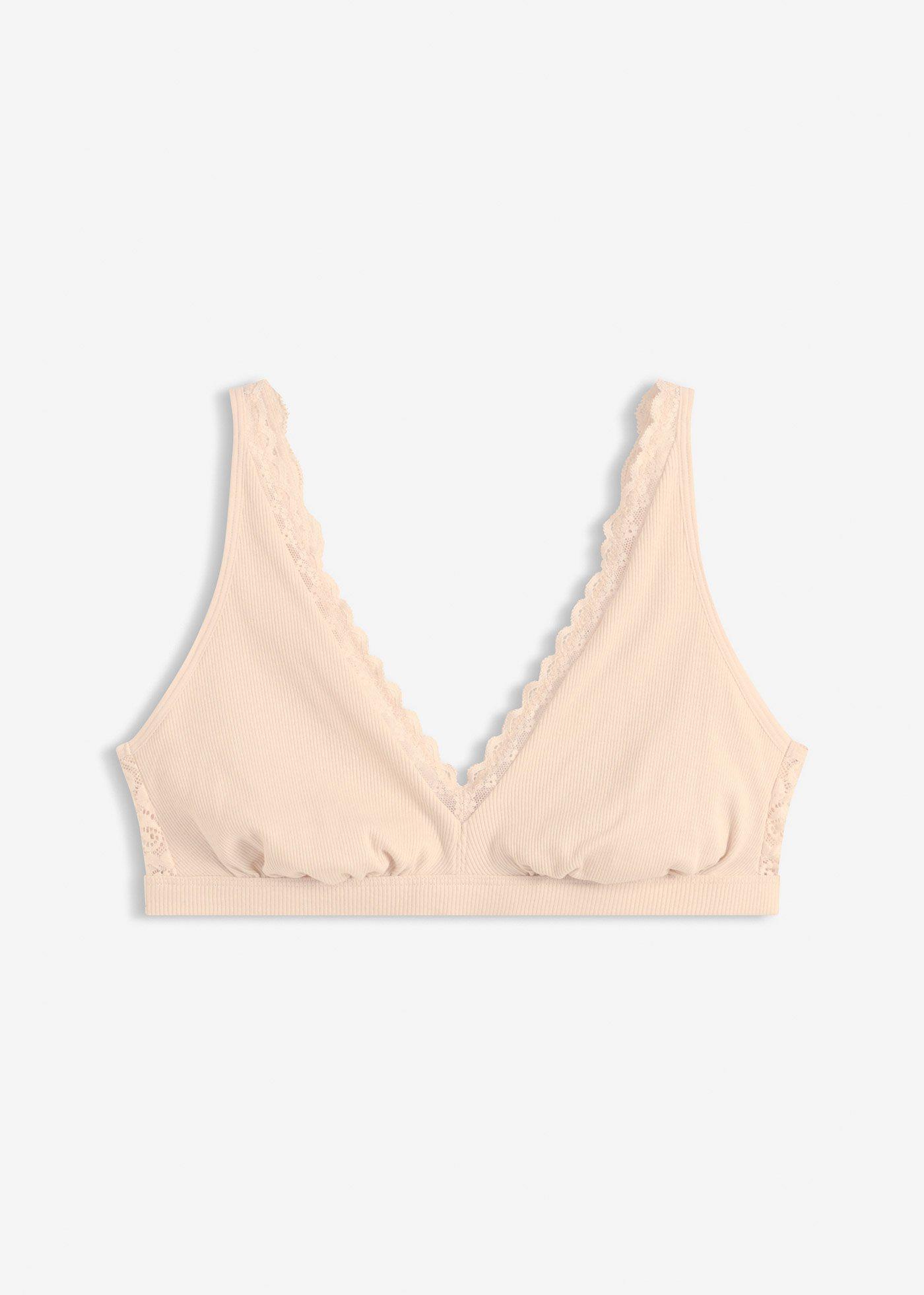 Bralette a costine con cotone biologico e pizzo
