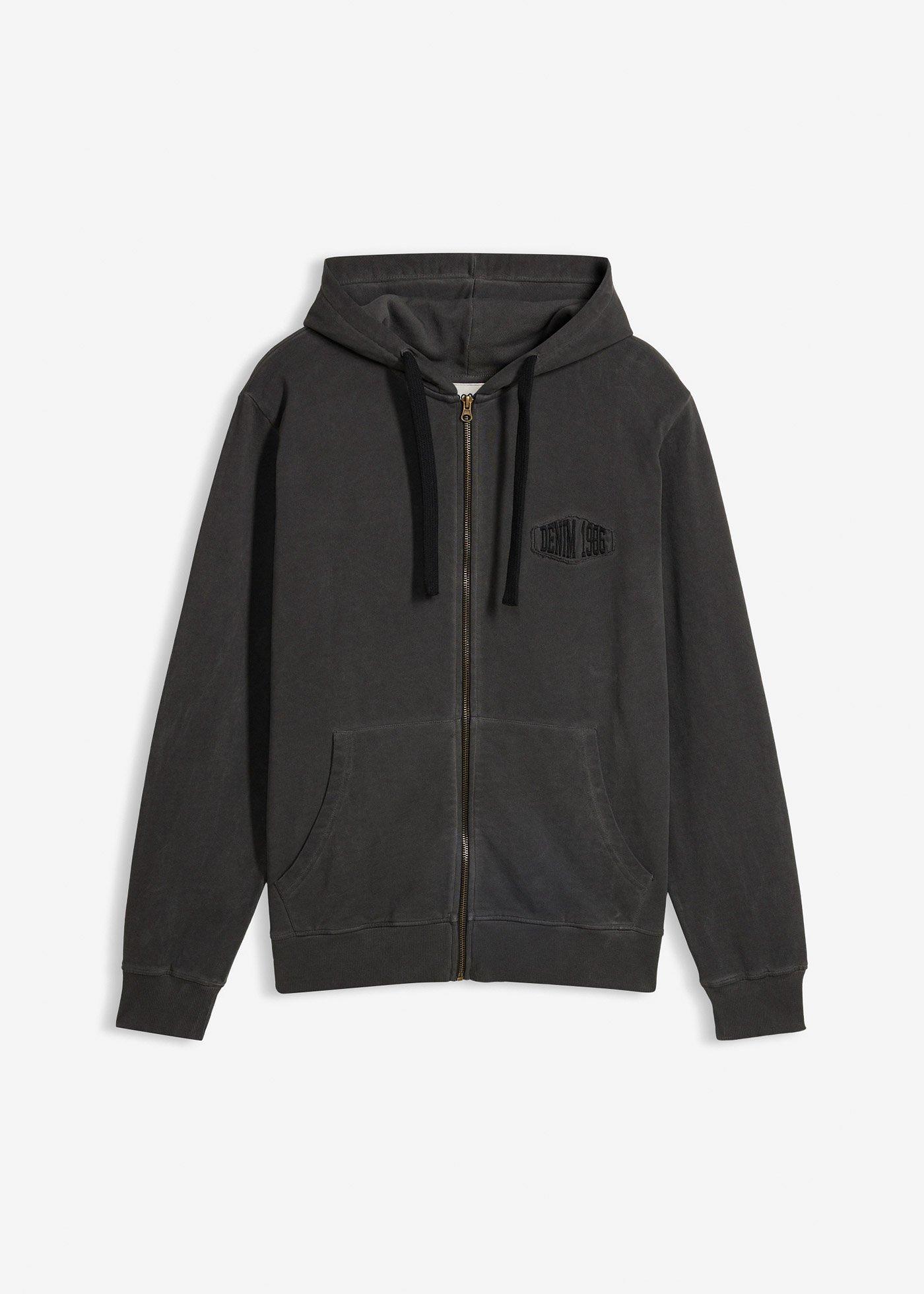 Felpa con zip e cappuccio dall'effetto slavato