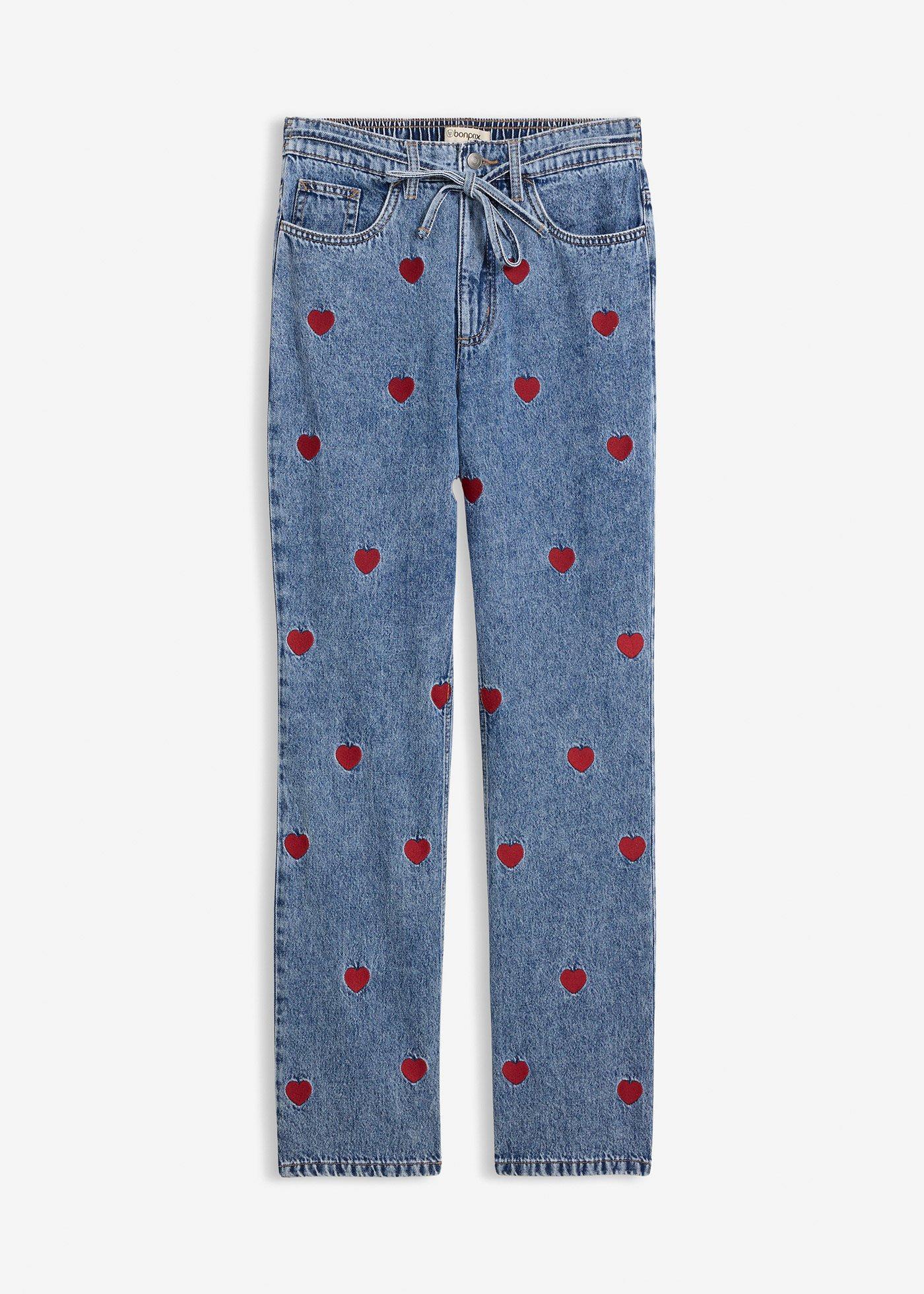 Jeans straight con cotone loose fit, vita alta
