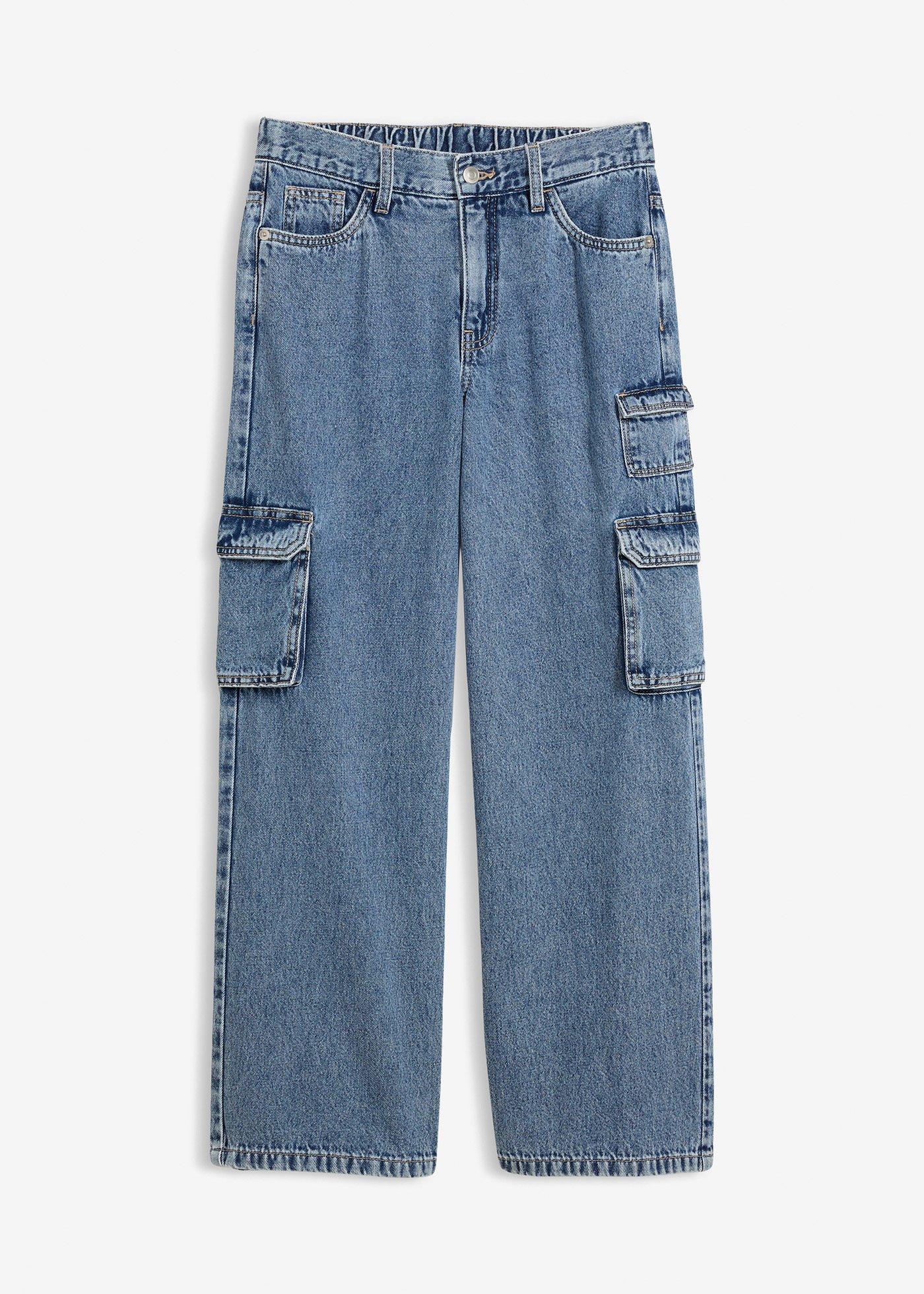 Jeans cargo wide leg, vita media