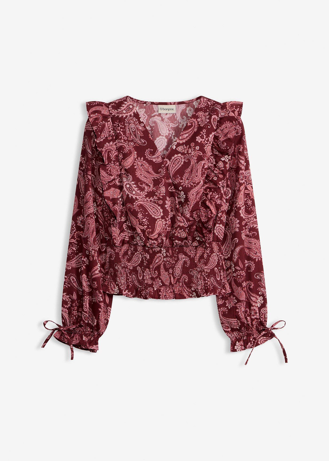 Blusa con volant e inserto smock