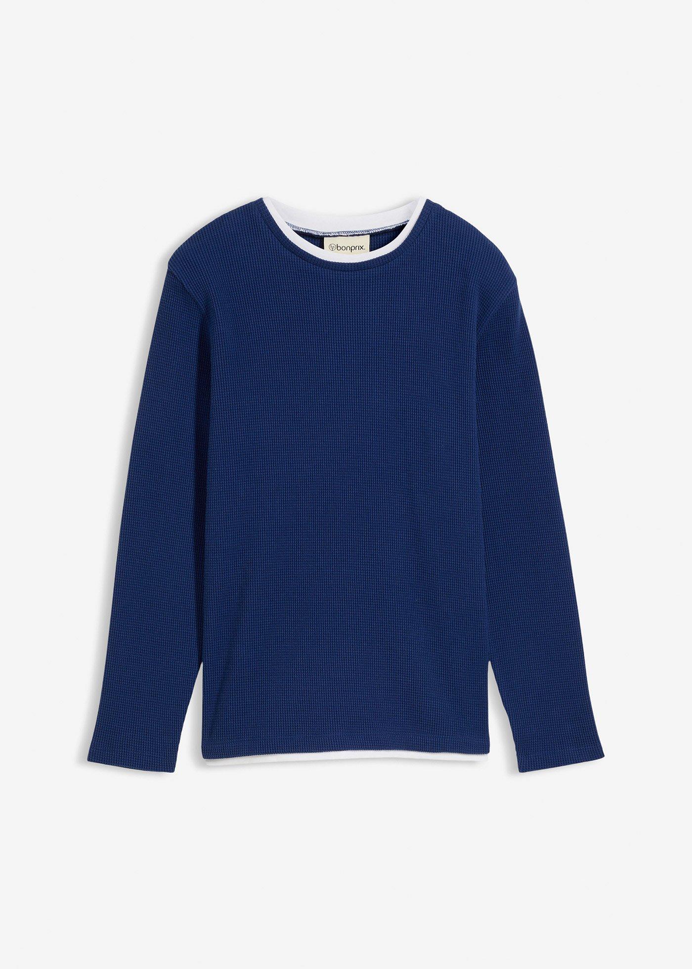 Maglia 2 in 1 a maniche lunghe in puro cotone effetto waffle