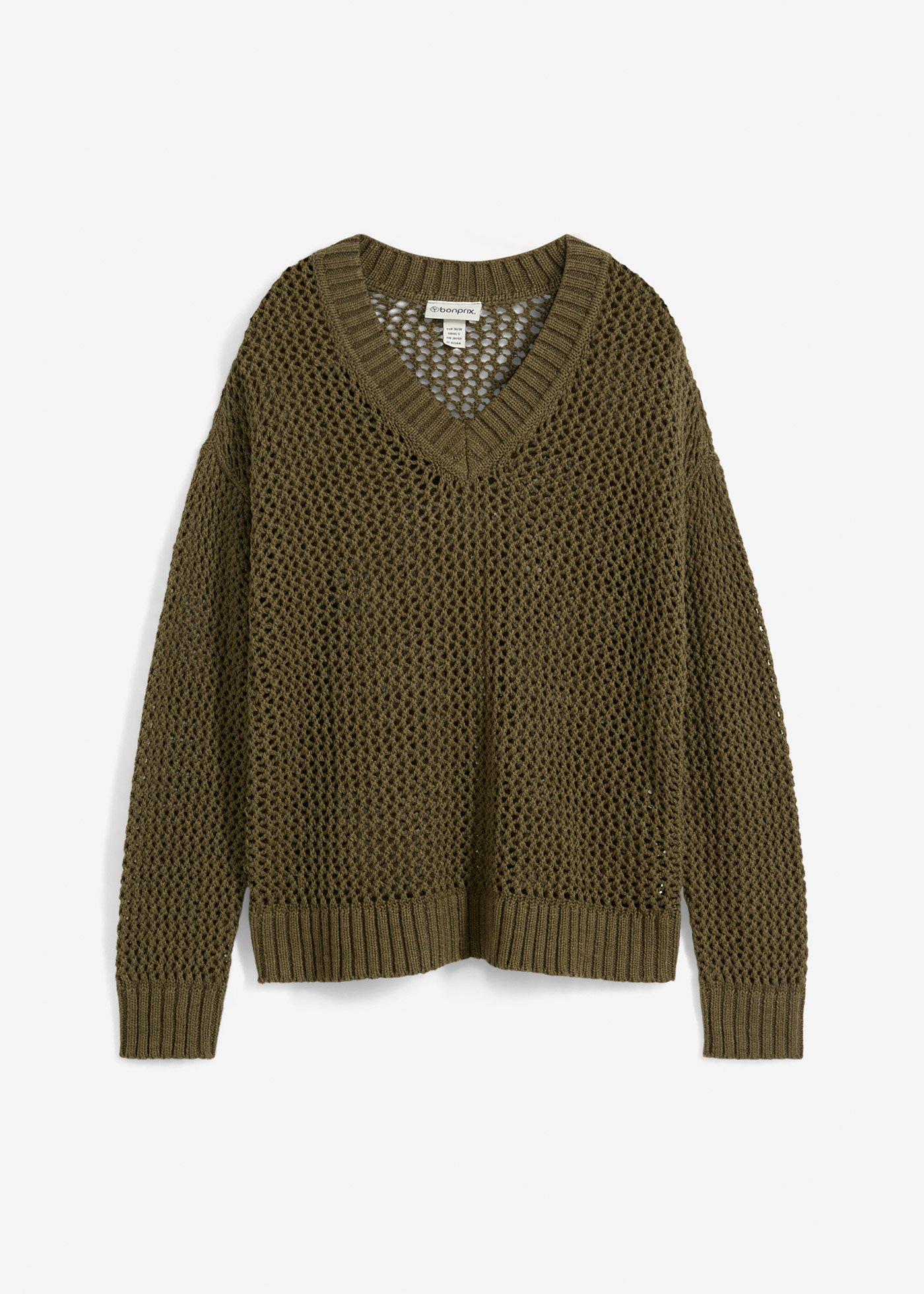Maglione traforato in misto lino leggero