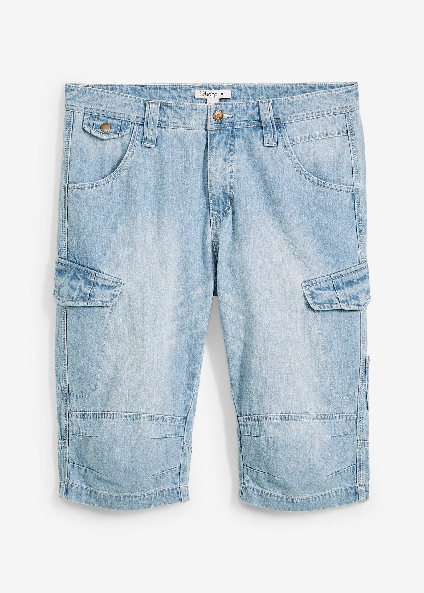 Bermuda cargo lunghi in denim elasticizzato leggero, relaxed fit