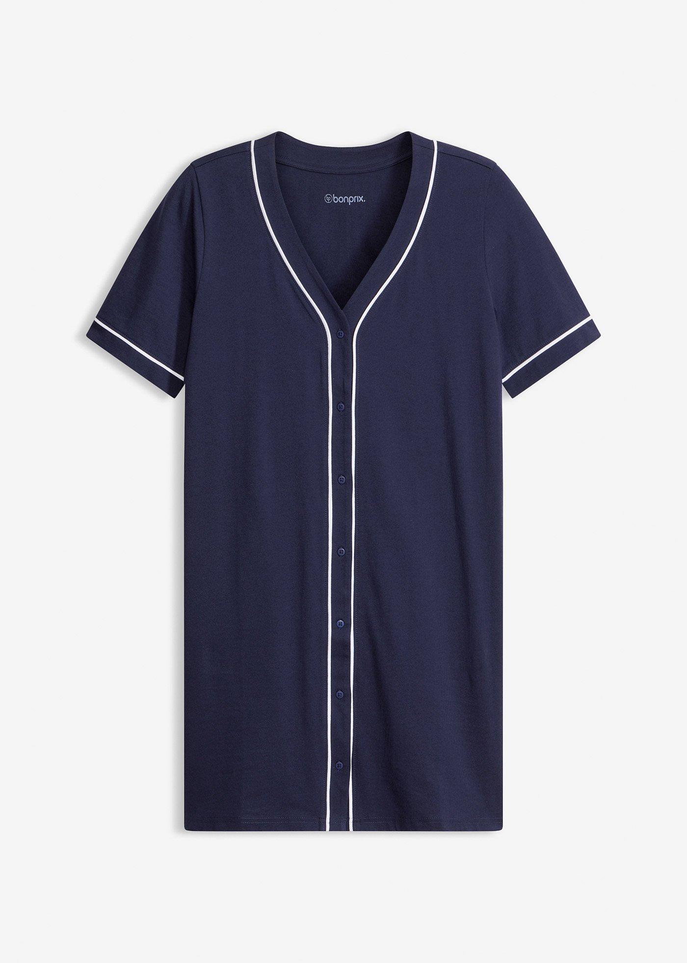 Camicia da notte corta in puro cotone con bottoni