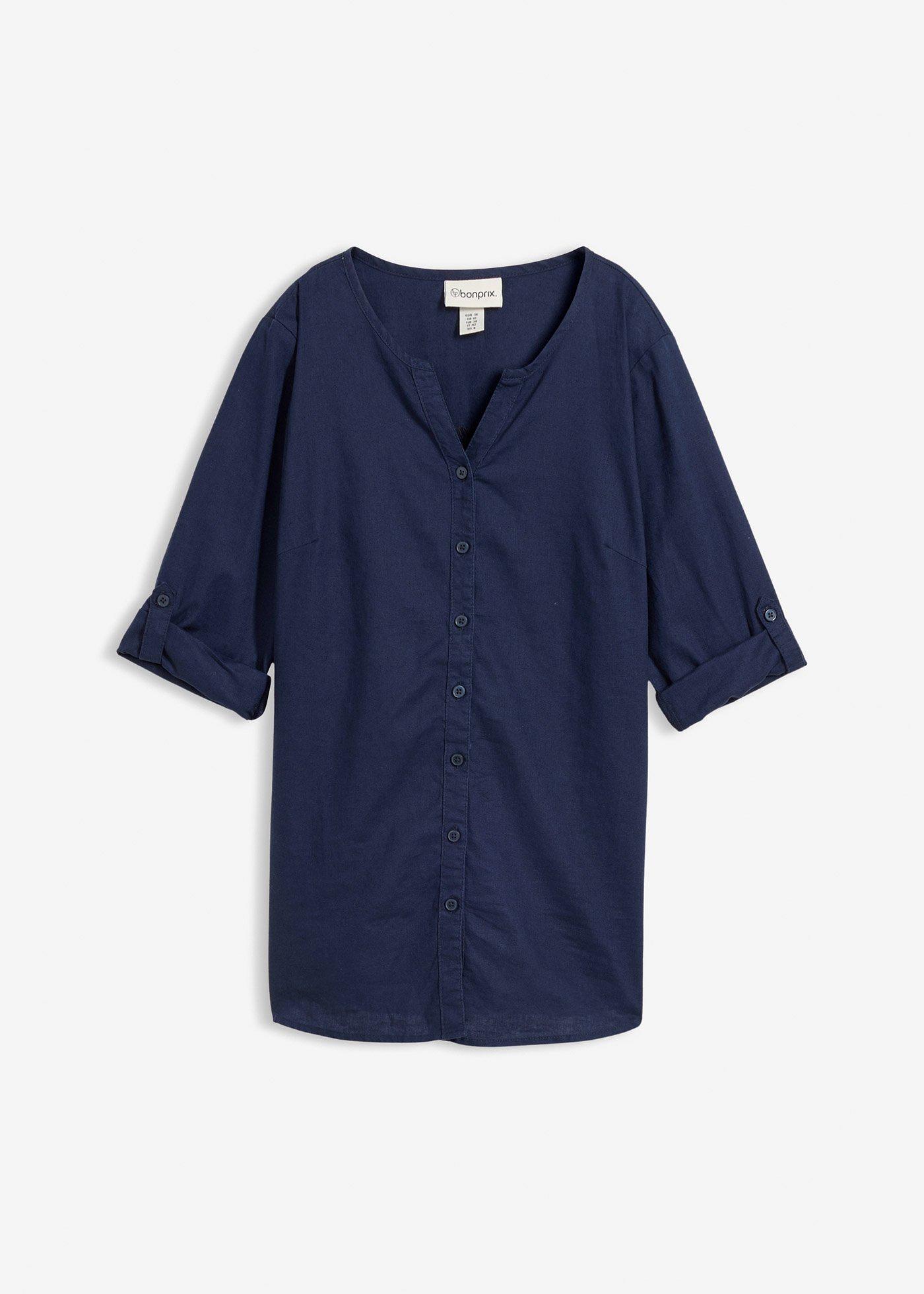 Blusa in misto lino con maniche a 3/4