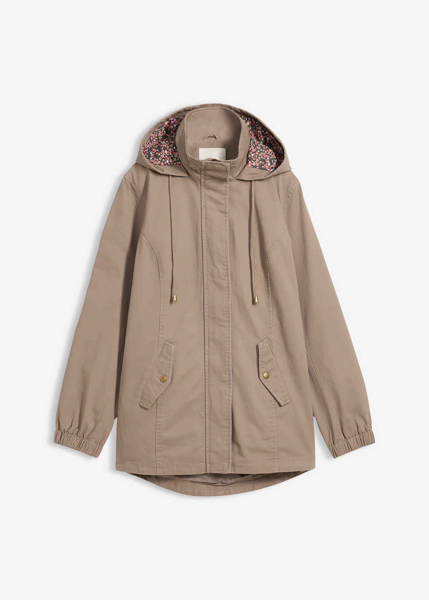 Parka da mezza stagione in cotone con cappuccio in fantasia