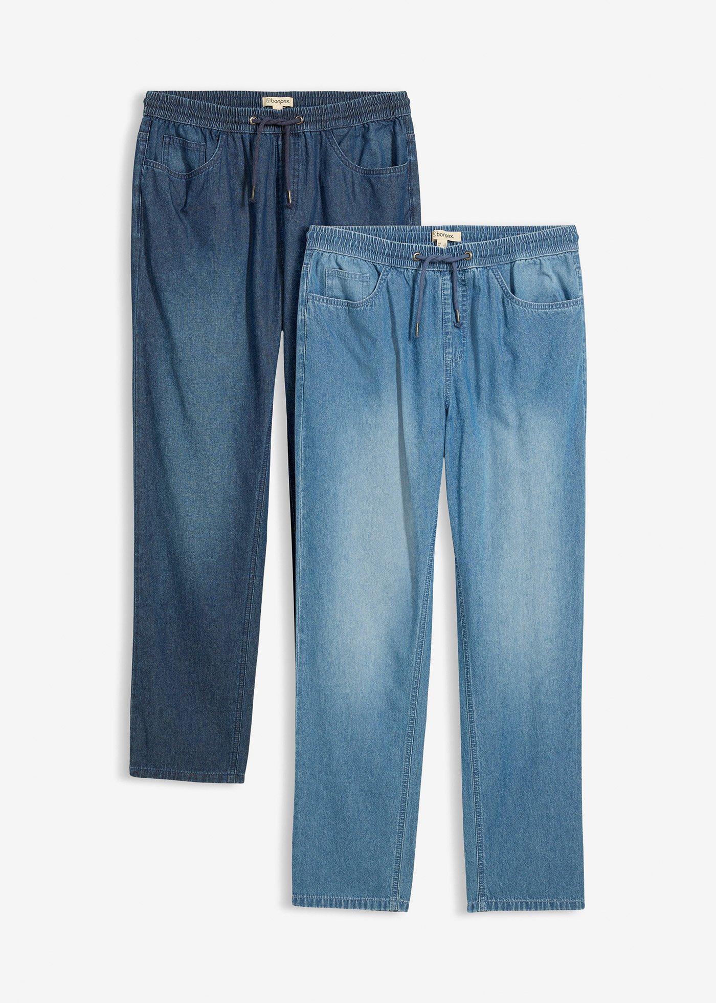 Jeans leggeri con elastico in vita classic fit, tapered (pacco da 2)
