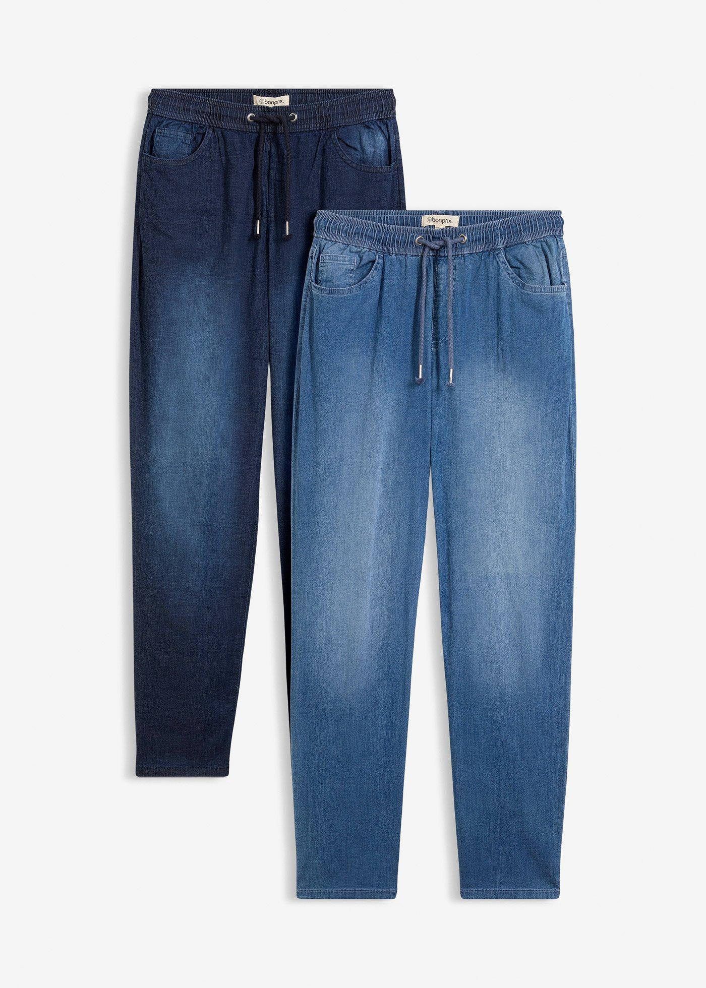 Jeans con elastico in vita straight, vita alta (pacco da 2)