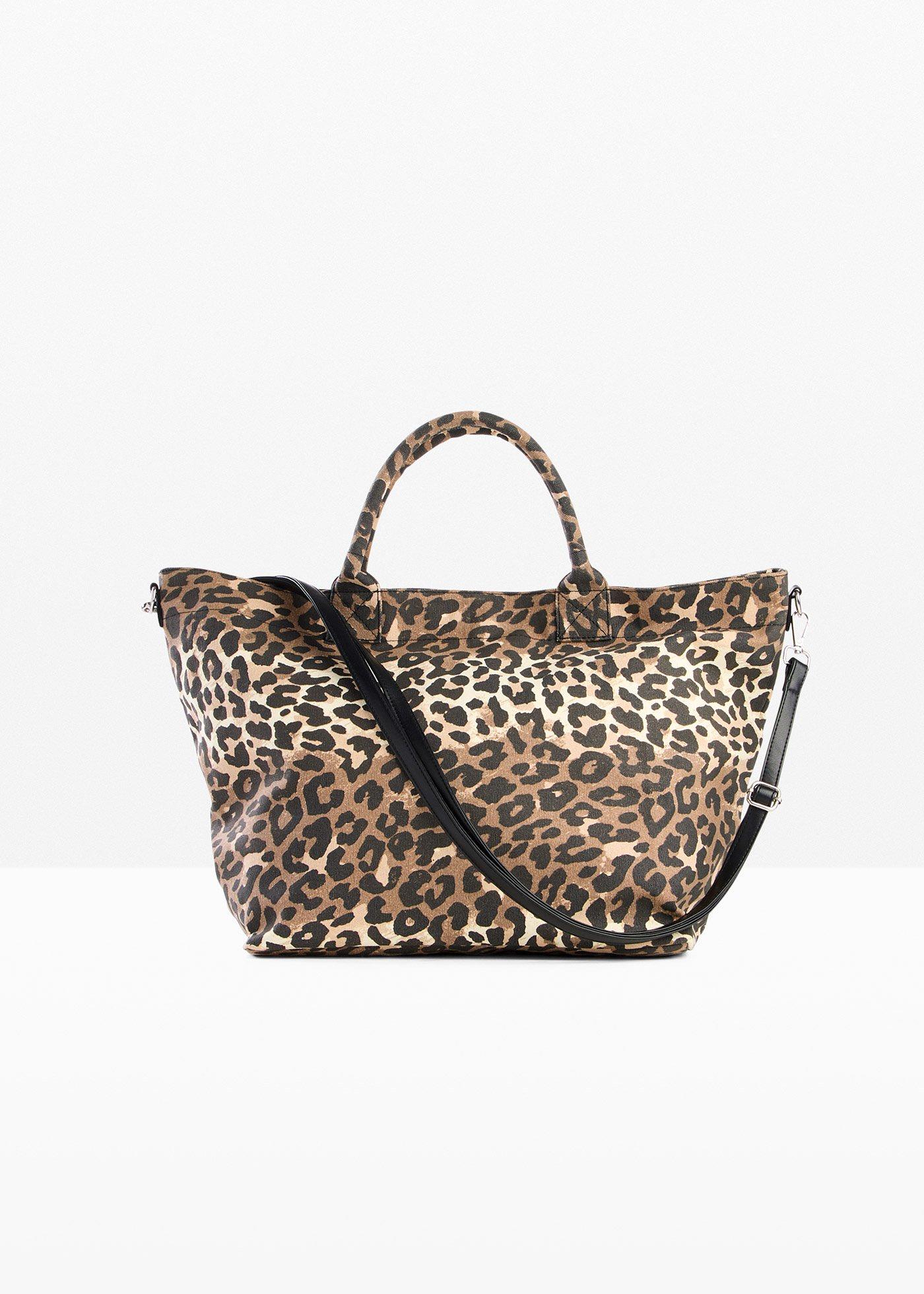 Borsa shopper in tela leopardata