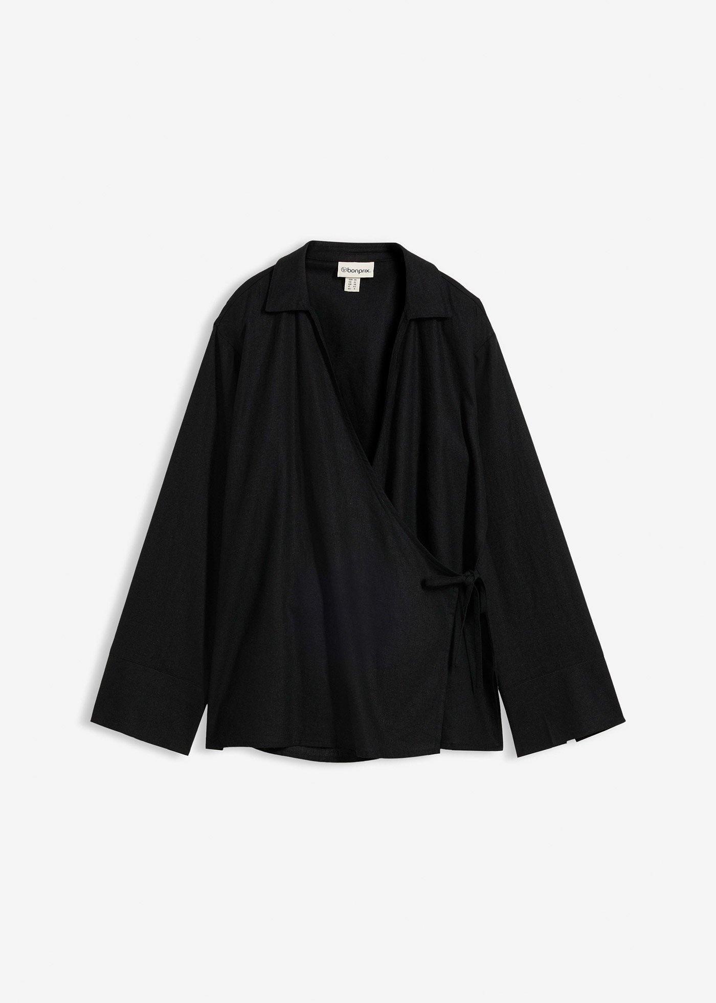 Blusa a portafoglio in misto lino