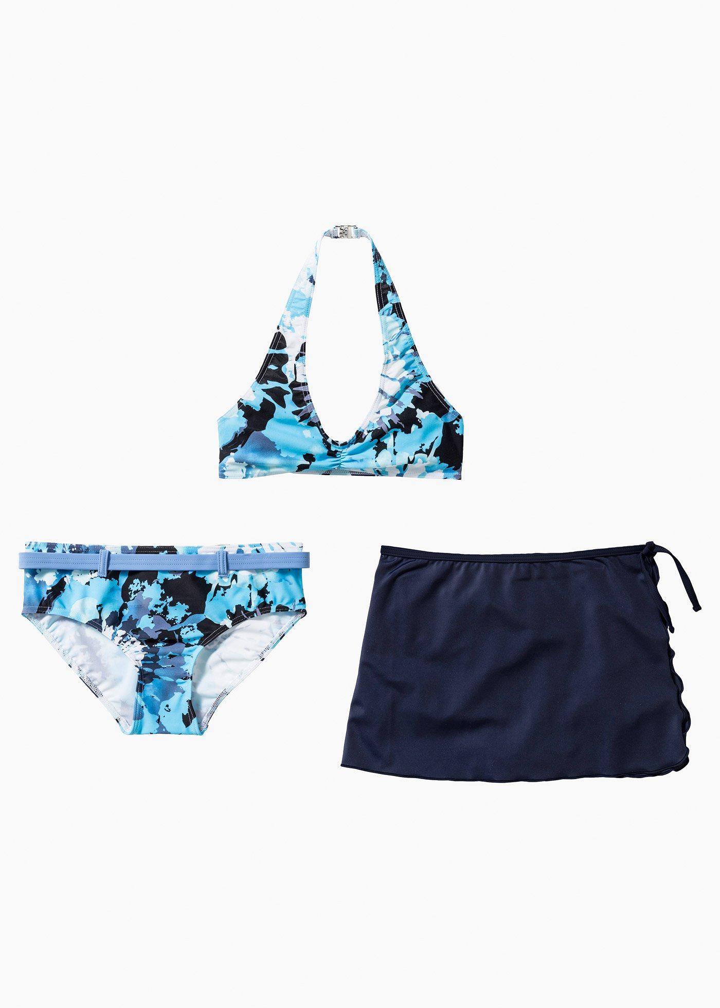 Bikini + gonna da bagno da annodare (set 3 pezzi)