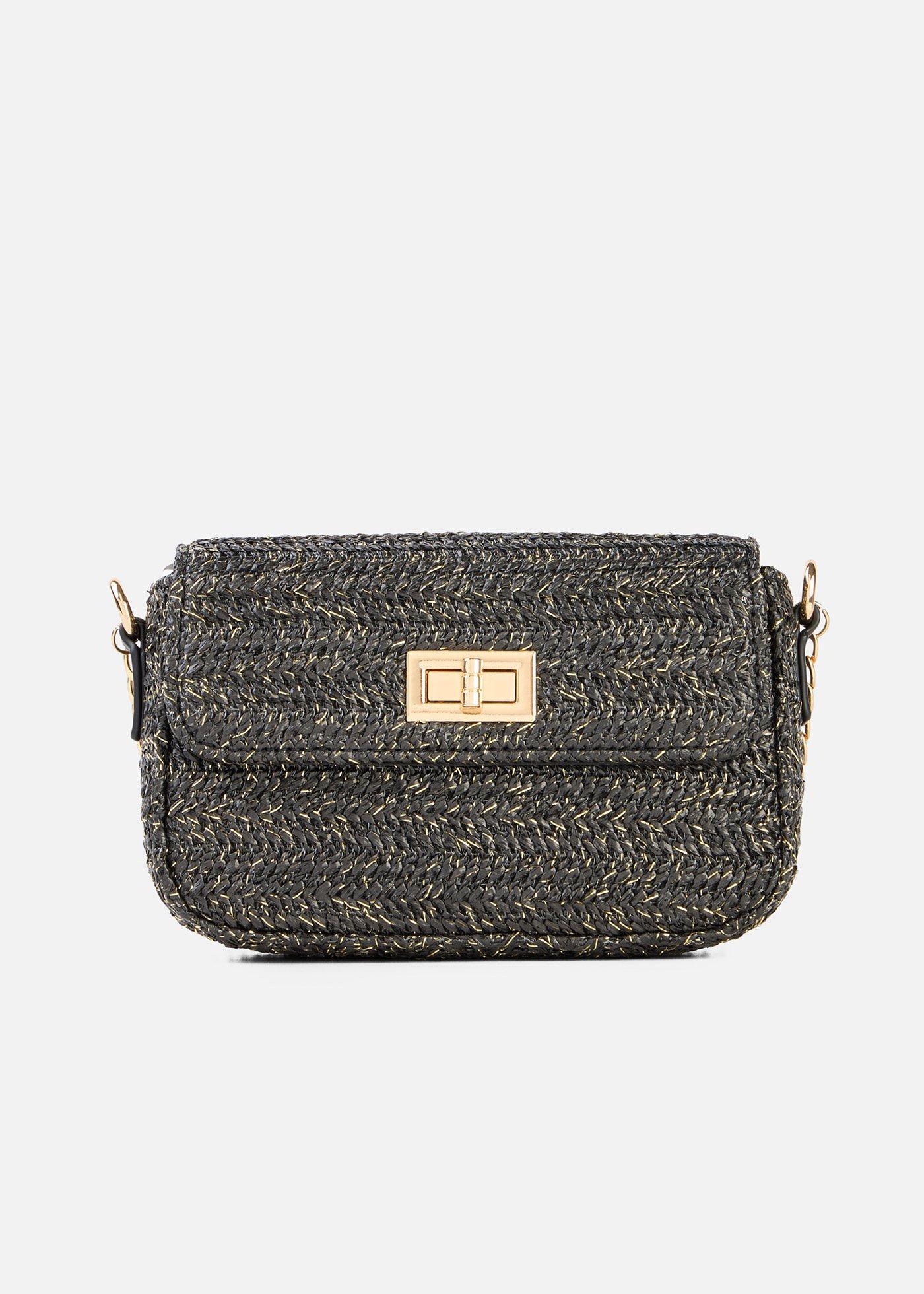 Borsa a tracolla effetto paglia con filato glitterato