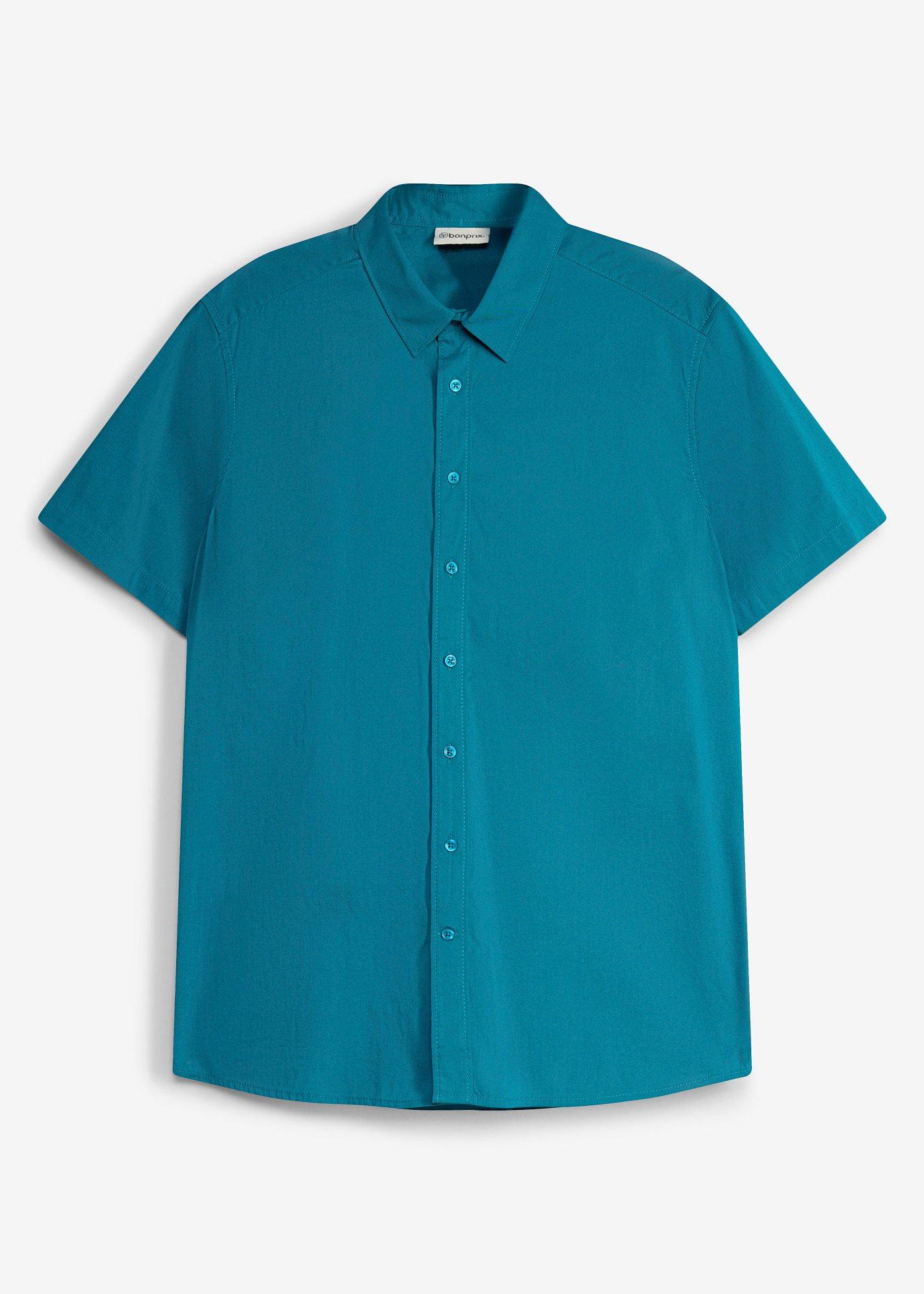Camicia a maniche corte elasticizzata, slim fit