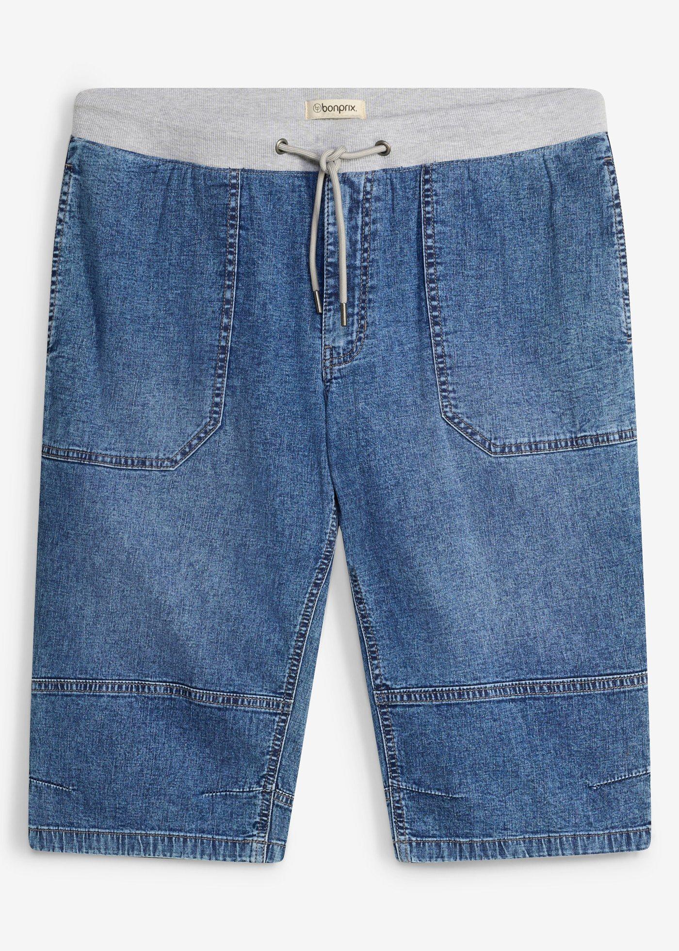 Bermuda lunghi in denim leggero con elastico in vita, relaxed fit