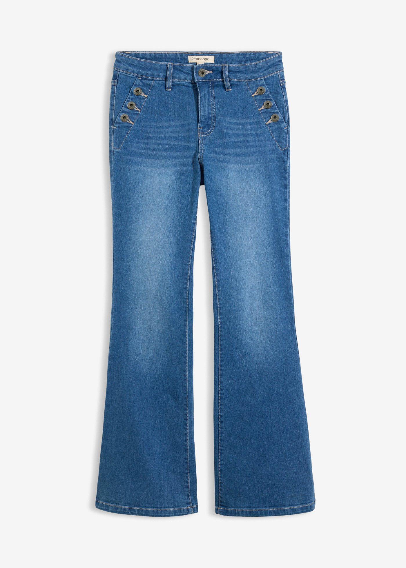Jeans flared in cotone biologico, vita media