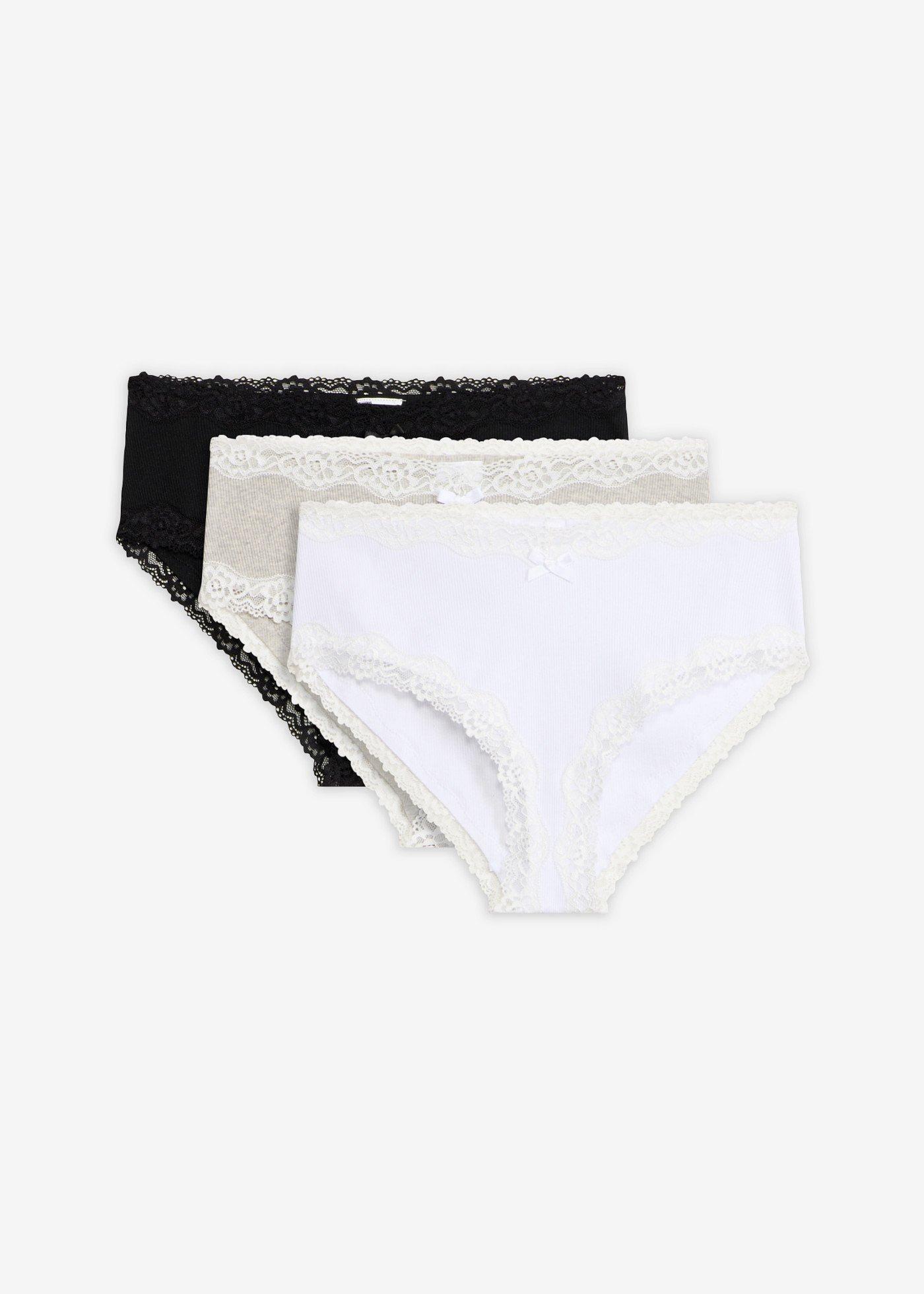 Panty a costine con cotone morbido e bordo in pizzo (pacco da 5)