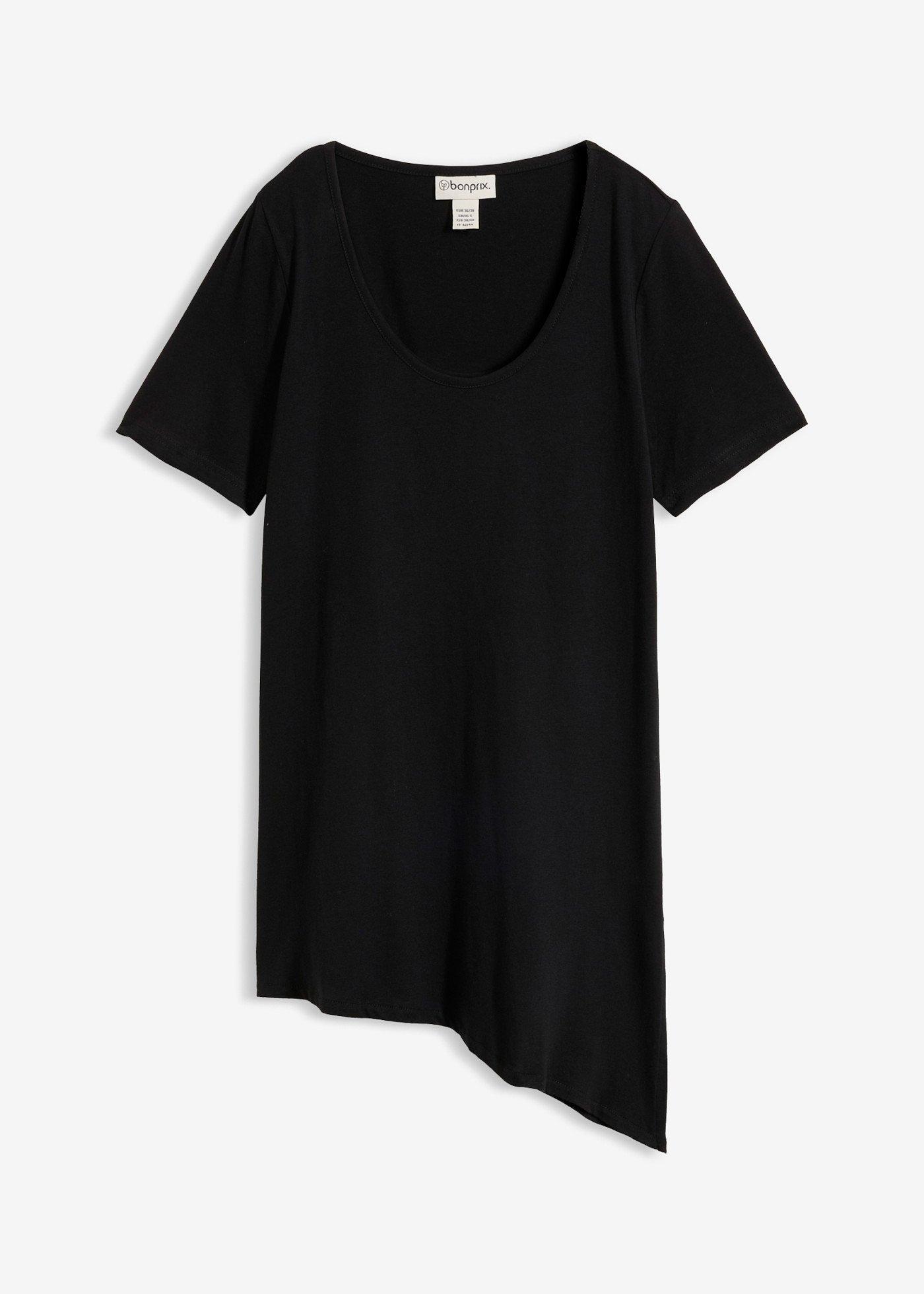 Maglia lunga asimmetrica in misto cotone e viscosa