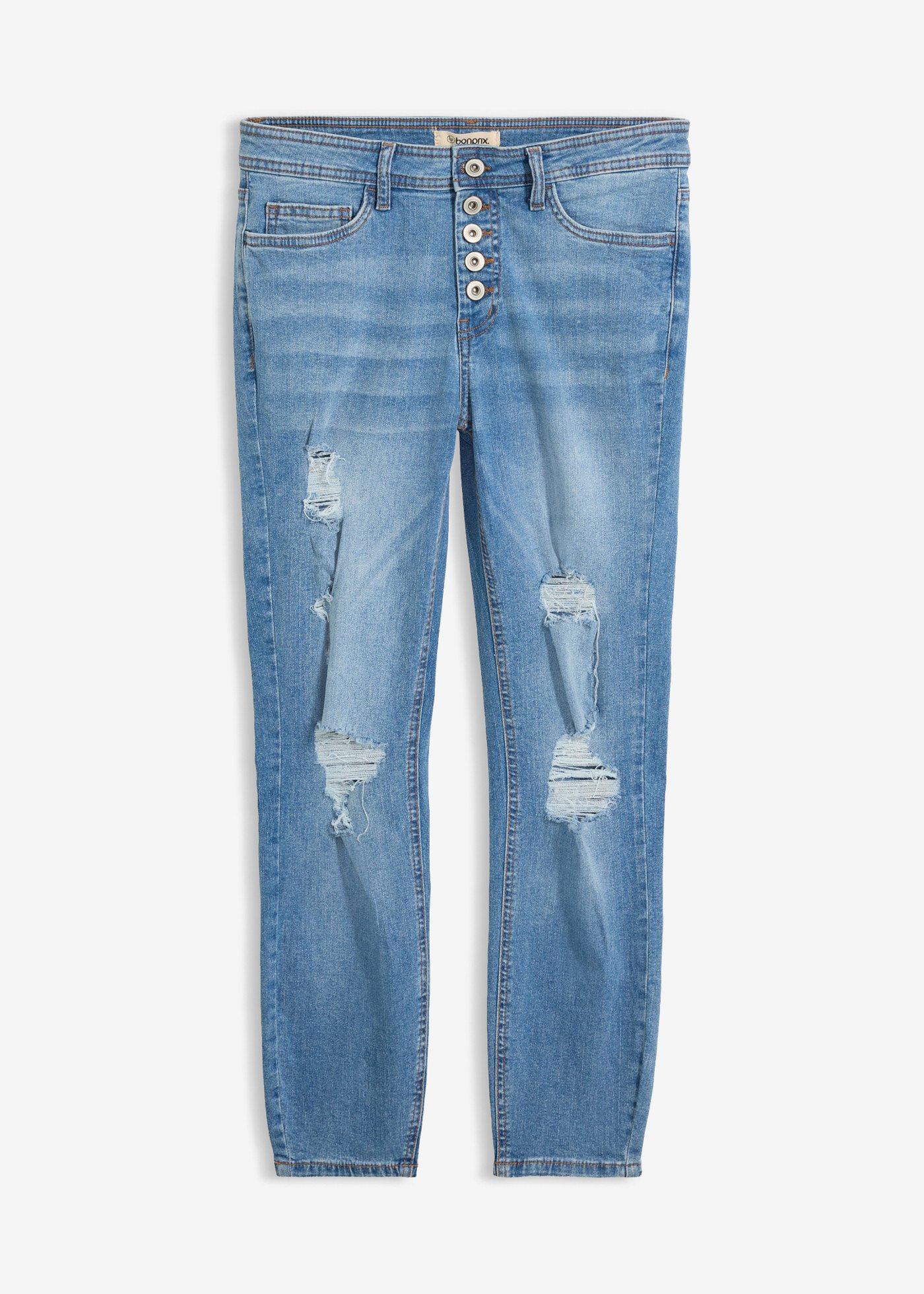 Jeans cropped strappati skinny