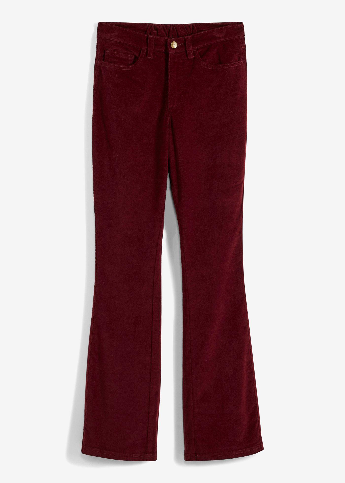 Pantaloni a zampa in velluto a coste elasticizzato con vita alta e comoda
