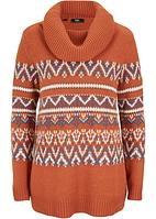 Maglione norvegese dal taglio morbido con collo a ciambella - Marrone  aranciato jacquard