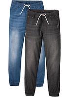 Jeans moderni con elastico in vita e lavaggio leggero in confezione doppia  - Blu denim + nero denim